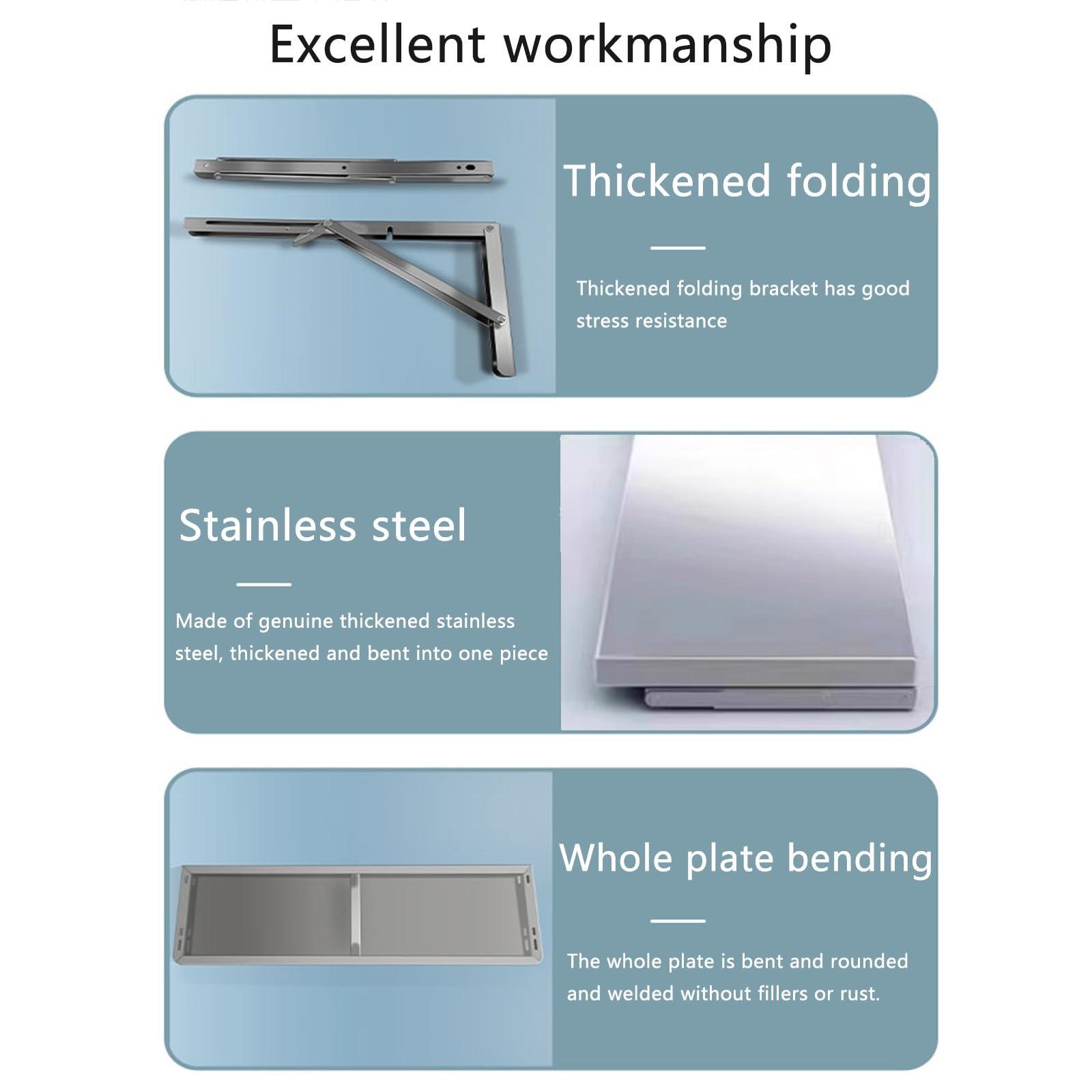 Pllrbvshs 304 stainless steel folding table, wall-mounted folding table, kitchen storage shelf, made of food-grade stainless steel material, suitable for living room, balcony, bathroom, or laundry room.(40*30cm