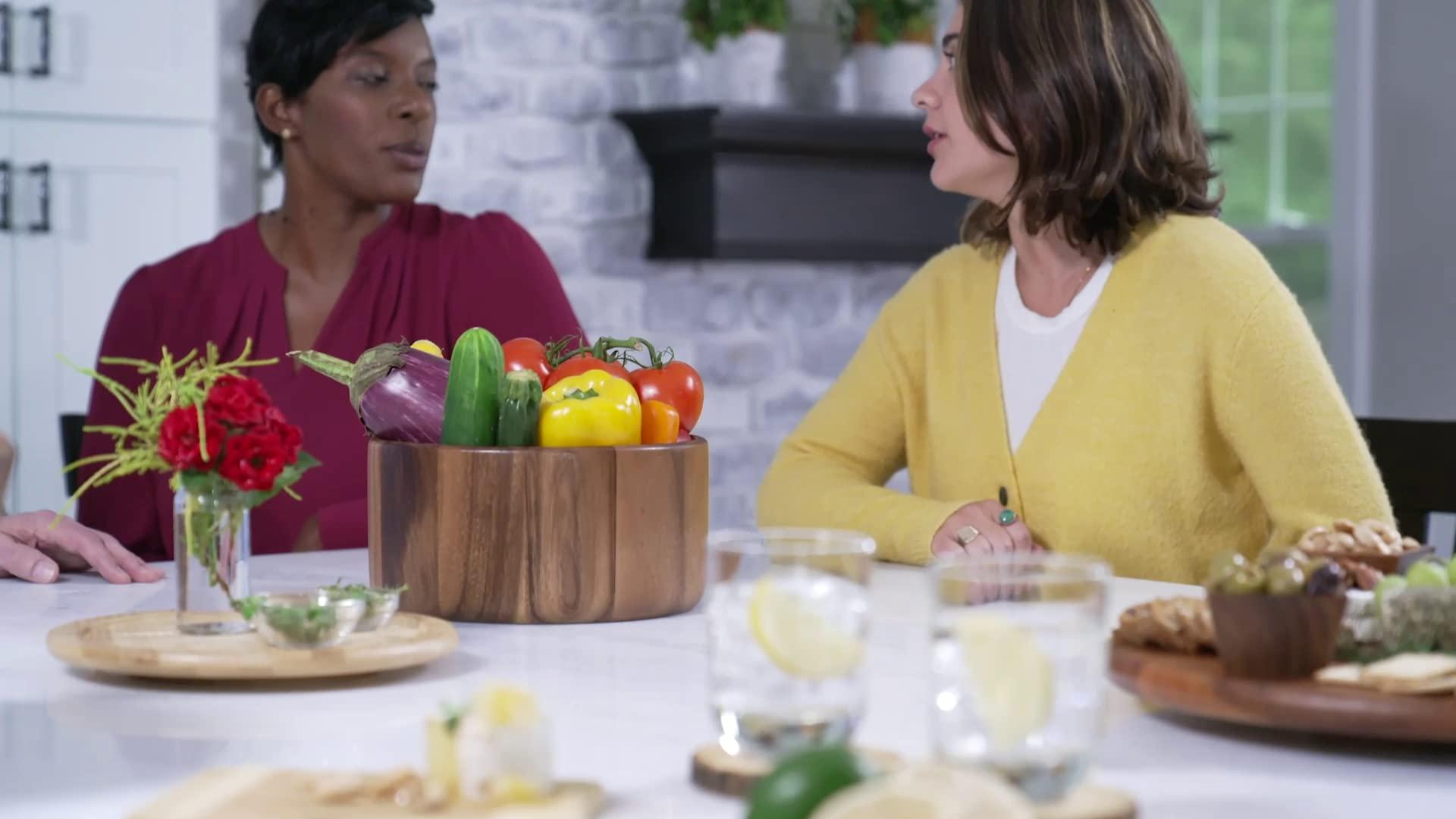 Lipper International Lipper International 1145-3 Acacia Straight Side Bowl for Serving Salads, Fruits, or Popcorn, Large with Servers, 10\"