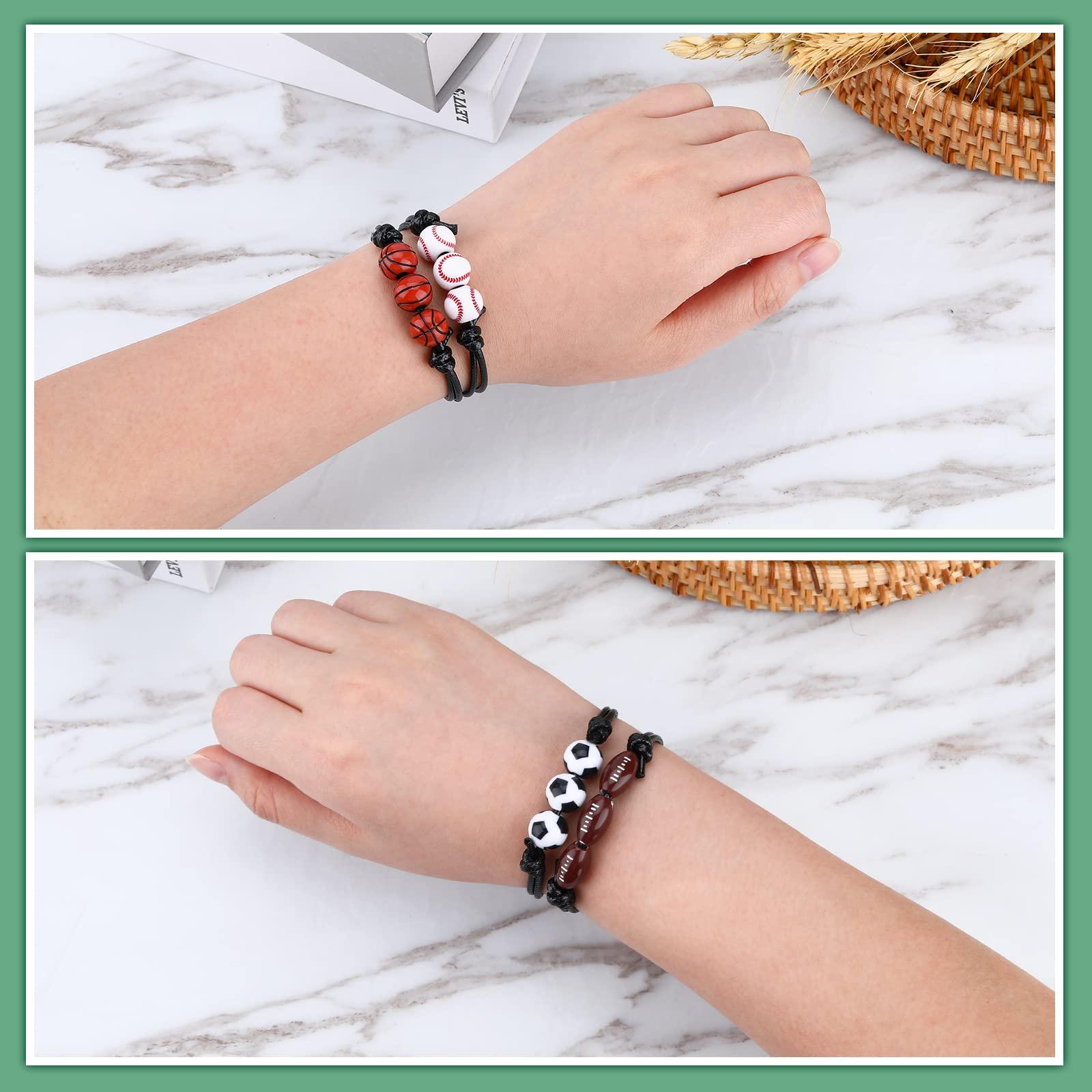 ZELARO 20Pcs Sports Party Favors Sport Goodie Bags Charm Bracelets Soccer Basketball Football Baseball Wristbands Ball Beads Adjustable Bracelet for Adult Team Player Halloween Christmas Birthday Party Gifts