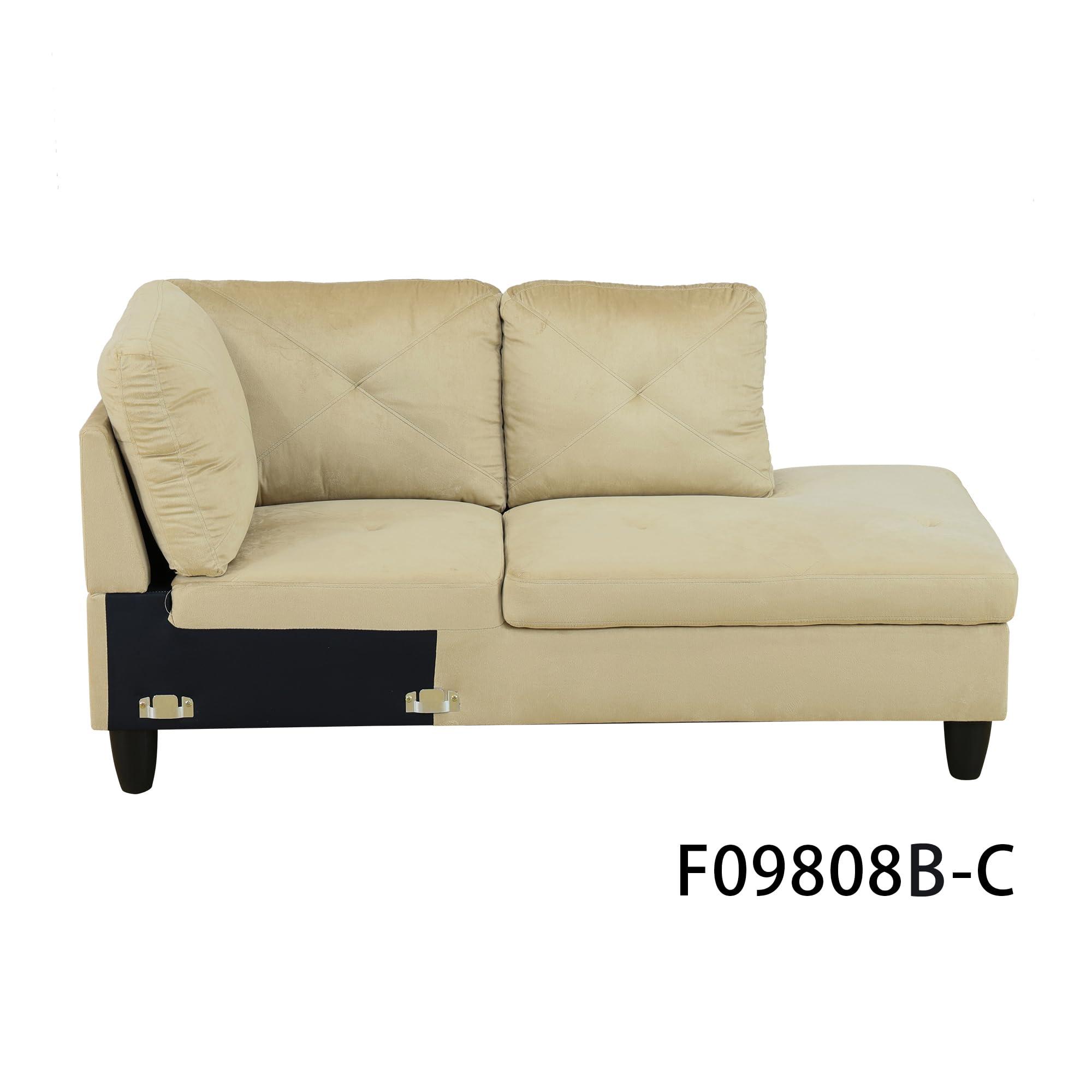 LOPOO LOPOO 3 Piece L-Shaped Sectional Sofa with 66.5'' Right Chaise Lounge, Storage Ottoman & Throw Pillows, 97'' Living Room Set, 5 Seat Upholstered Modular Sectional Couch for Apartment Beige Microfiber