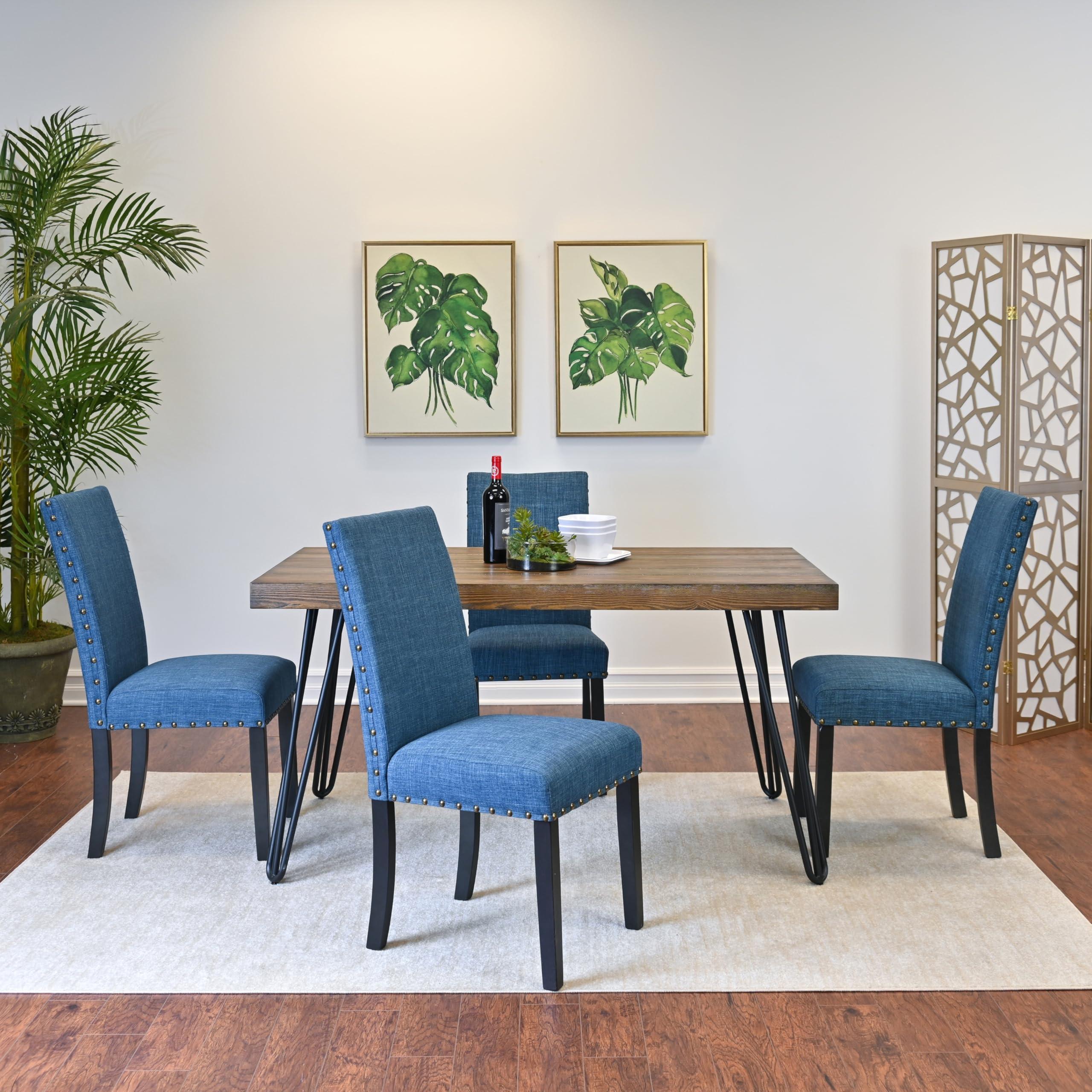 Roundhill Furniture Roundhill Furniture Amisos 5-Piece Dining Set, Hairpin Dining Table with 4 Chairs Blue