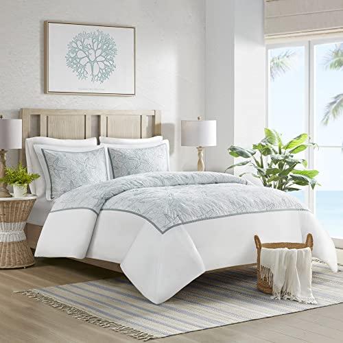 Harbor House Harbor House 100% Cotton Duvet Cover, Embroidered Coastal Seashells, Starfish Duvet Cover Set – Light Weight Bed Comforter Covers, Maya Bay White Blue King/Cal King (106"x90") 3 Piece