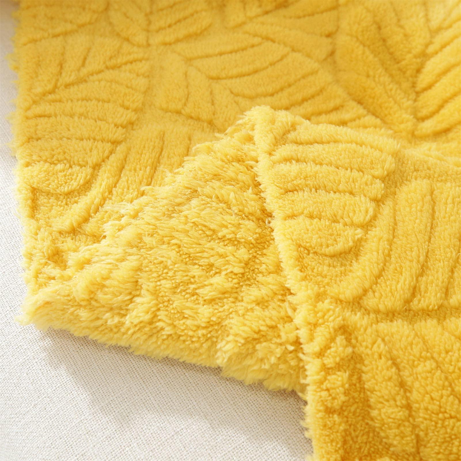 SPOUR Throws for Sofas Large Throws for Settees, Soft Cozy Warm Fluffy Jacquard Blanket for Couch Beds Sofa, Solid Color Sofa Throw Blanket (Yellow-A,180x130cm)