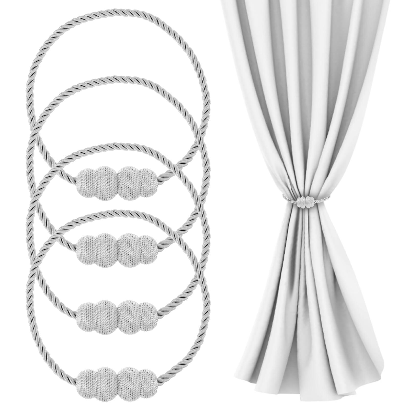HOJLKLD HOJLKLD Magnetic Curtain Tiebacks 4 Pack Decorative Curtain Tie Backs Rope No Drill Magnetic Curtain Holders for Window Draperies (4, White)