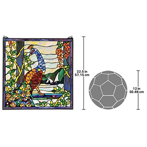 Design Toscano Stained Glass Panel - The Peacock's Garden Stained Glass Window Hangings - Window Treatments