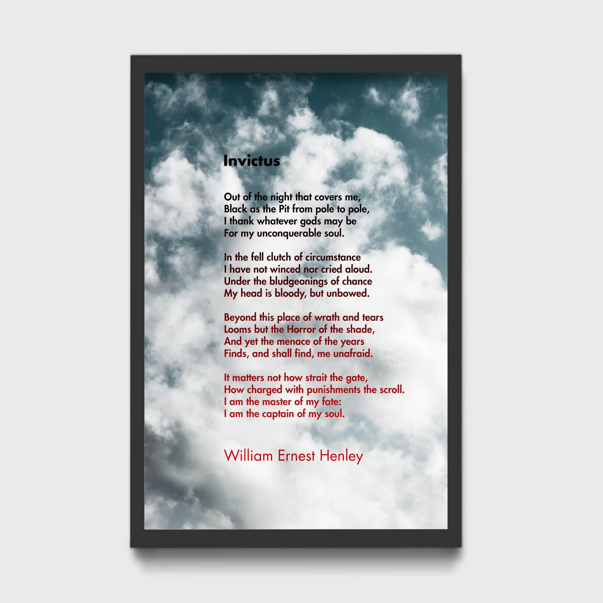 Generic Ready to Hang in A4 Frame - Invictus Motivational Poem by William Ernest Henley 3 (Clouds) Art Print Photo Poster Gift