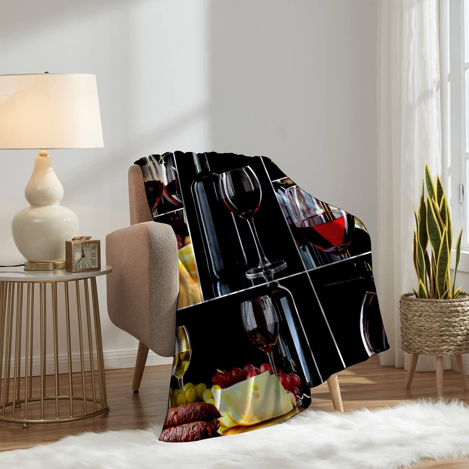 ONINUO Wines Blanket 40\" x 50\" Romantic Burgundy Glasses Fruit Grape Super Soft Bedding Fleece Throw Blanket Microfiber Flannel Blankets Couch Sofa Warm Lightweight for Boys Girls
