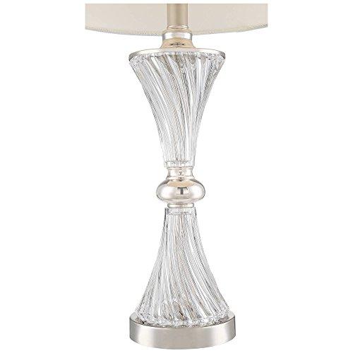Regency Hill Regency Hill Luca Modern Table Lamps 25.5\" High Set of 2 with USB Charging Port Glass Chrome Silver Metal White Fabric Drum Shade for Living Room Bedroom House Bedside Nightstand Home