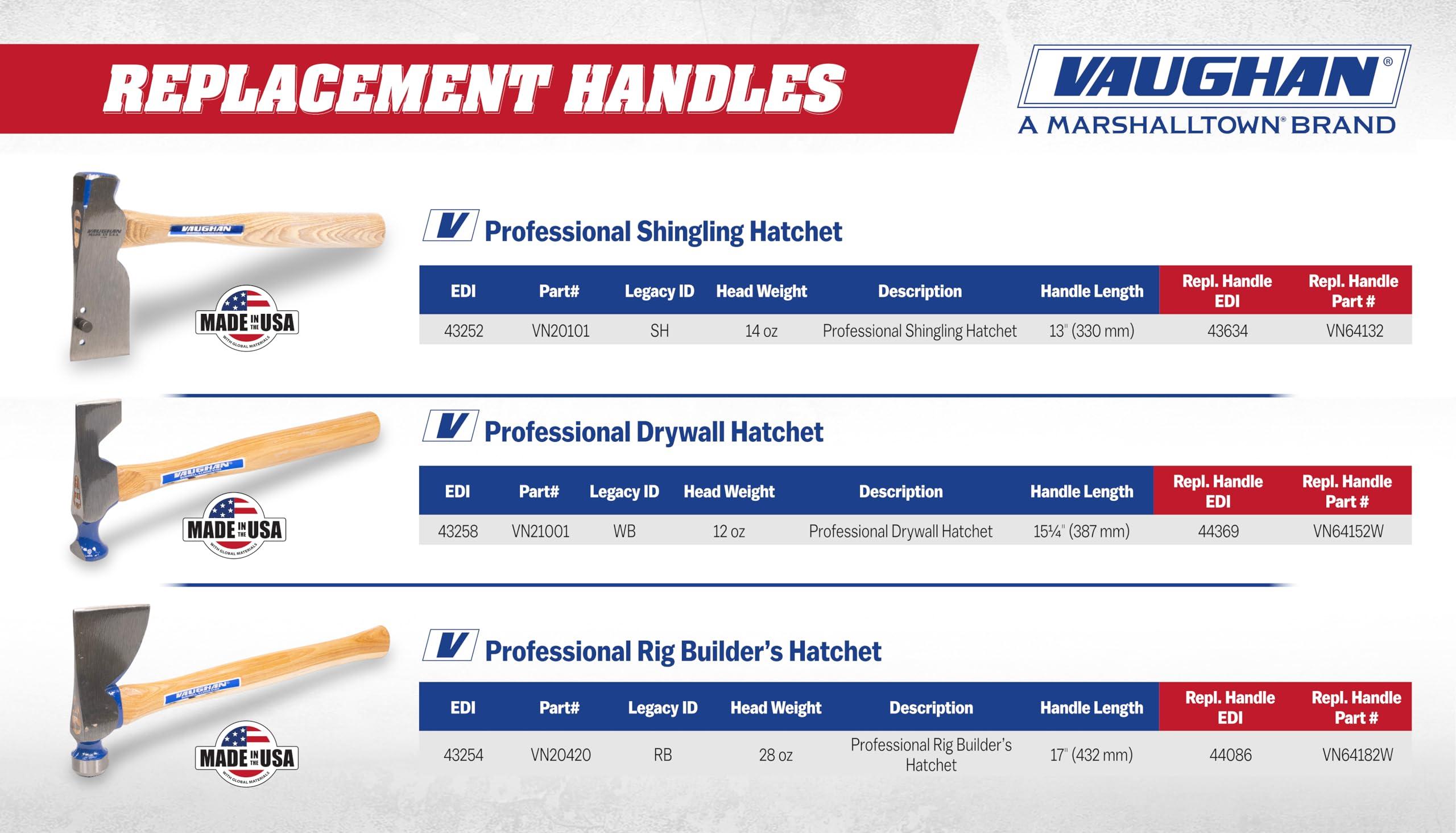 Vaughan & Bushnell Vaughan RB 28-Ounce Rig Builders Hatchet, Hickory Handle for heavy construction, 17-Inch Long.