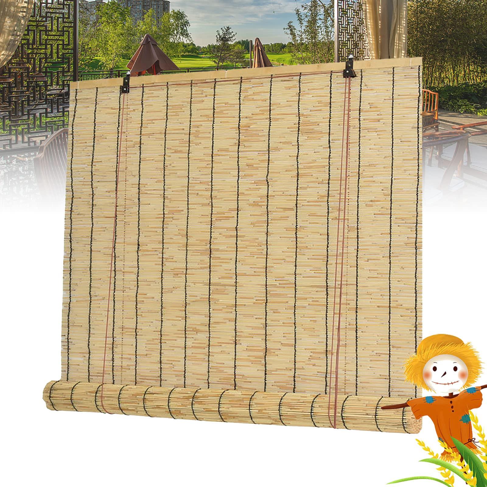 OCAZI Bamboo Roll Up Shades for Patio & Porch, Outdoor Blinds 4859in Black