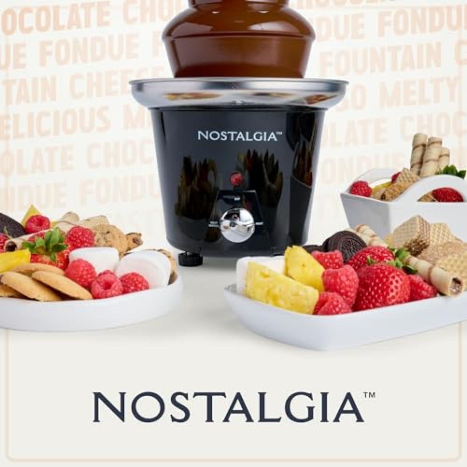 Nostalgia Nostalgia 3 Tier Electric Chocolate Fondue Fountain Machine for Parties - Melts Cheese, Queso, Candy, and Liqueur - Dip Strawberries, Apple Wedges, Vegetables, and More - 24-Ounce - Black, Small