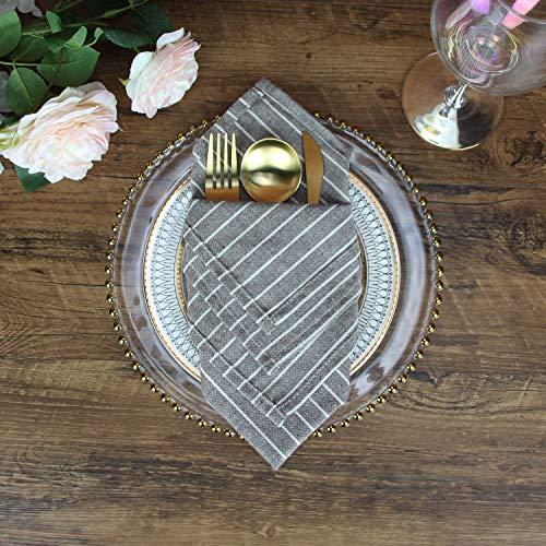 INFEI INFEI Brown Striped Linen Cotton Dinner Cloth Napkins - Set of 12 (40 x 30 cm) - for Events & Home Use (Brown)