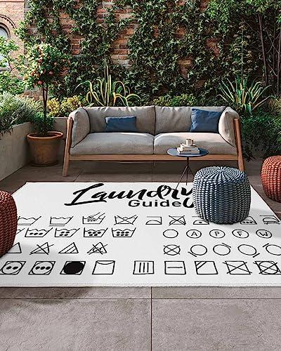 Vandarllin Outdoor Patio Rugs Laundry Room Sign Outdoor Area Rug White Guide Non-Slip Backyard/Camping RV Rug/Deck/Porch Rug Front Door Floor Mat Carpet,6x9ft,