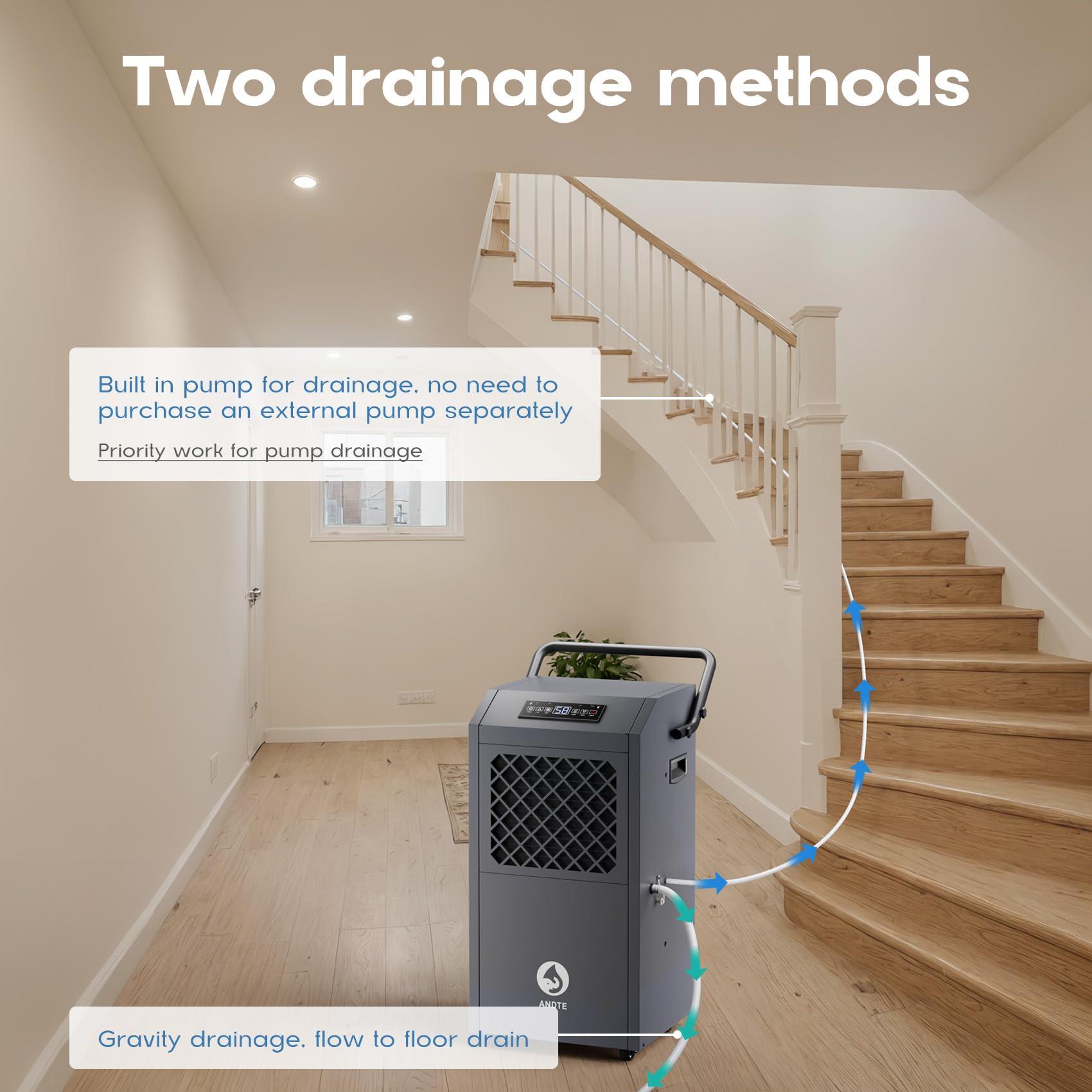 ANDTE ANDTE 190 Pints Commercial Dehumidifier with PumpDrain HoseIndustrial Dehumidifiers,Built-In Pumpfor Basement, Crawl Space, and Job Sites