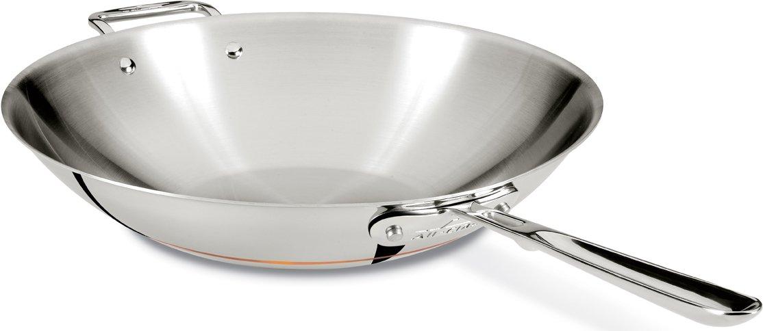 All-Clad All-Clad Copper Core 5-Ply Stainless Steel Wok 14 Inch Induction Oven Broiler Safe 600F Pots and Pans, Cookware Silver