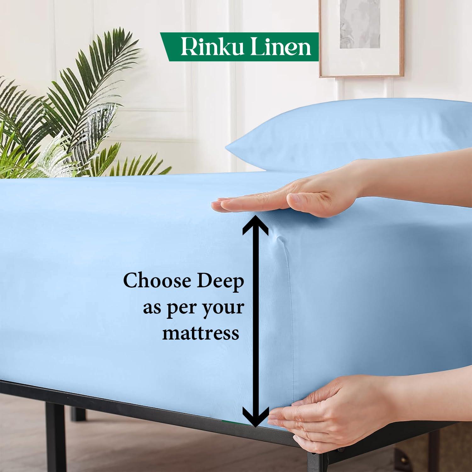 Rinku Linen Rinku Linen Heavy Fabric Sheet Set Queen Size (60\" x 80\") Light Blue Solid Egyptian Cotton Sheet Set 15\" Pocket 1500 Thread Count