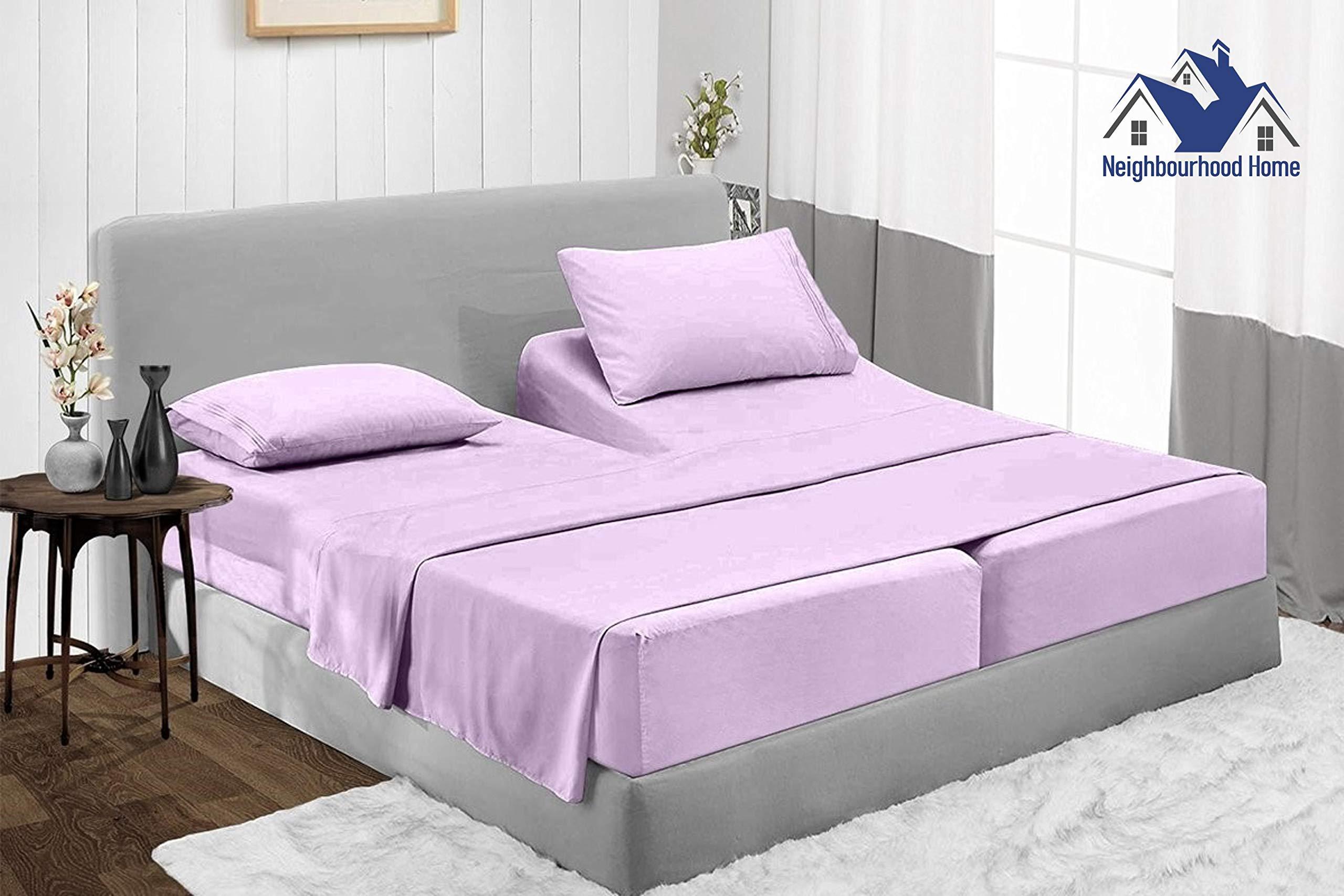 Neighbourhood Home Split California King Egyptian Cotton Sheets Sets for Adjustable Bed 22-Inches Extra Deep Pocket- 1000-Thread-Count, 100% Egyptian Cotton 5-PC Sheet Set Soft Breathable Sateen Weave - Lilac