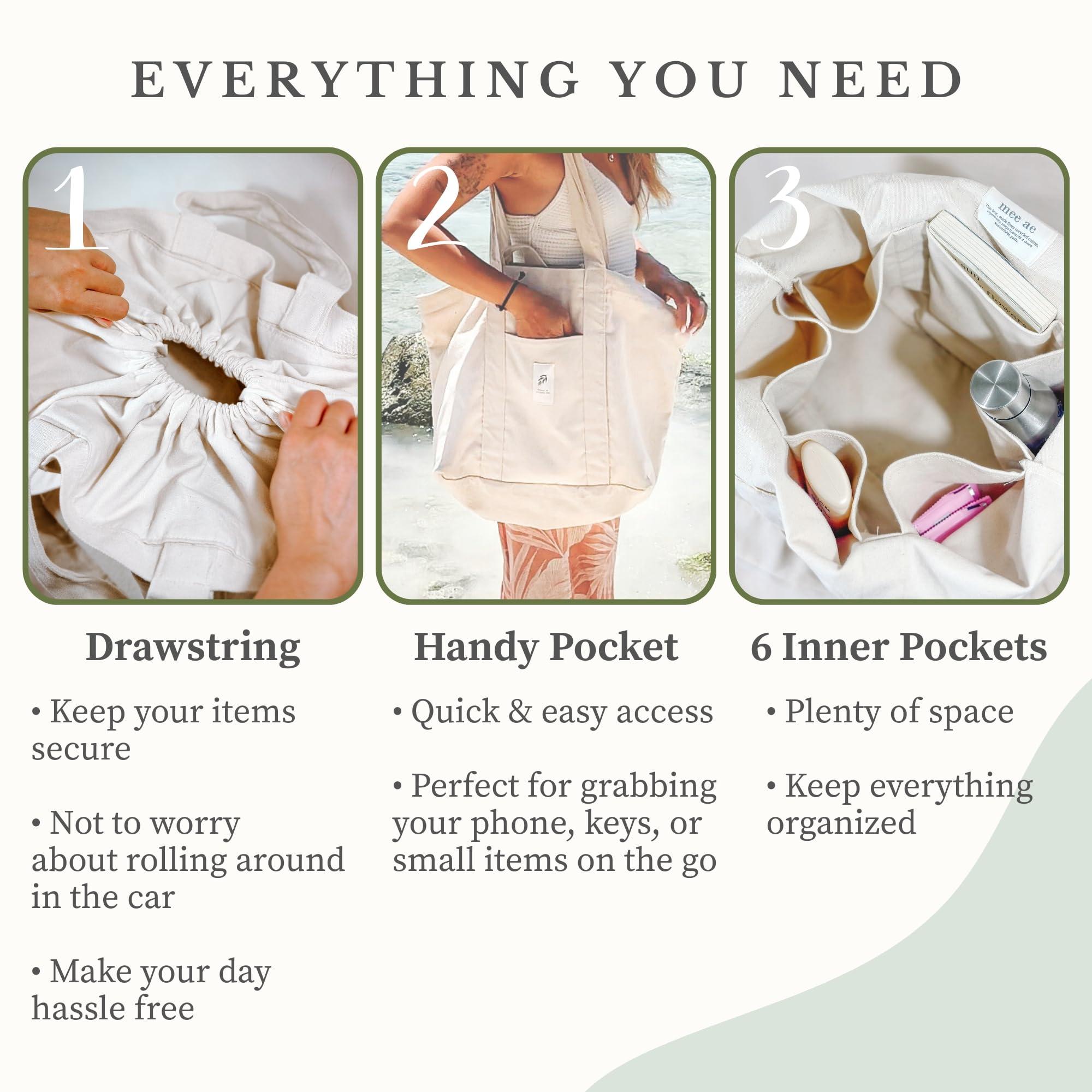 MEE AE MEEAE - Sustainable Drawstring Canvas Bag, Durable XL Tote, Reusable 14oz Bag