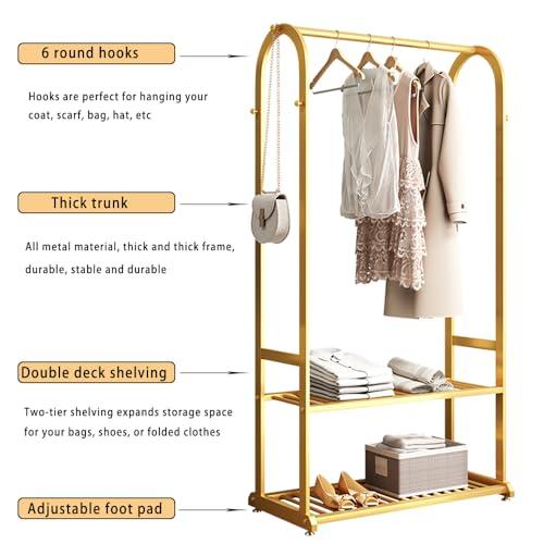 BUZUEY BUZUEY Gold clothing rack,Heavy duty clothes rack with bottom shelves,Small garment rack for hanging clothes,Wardrobe rack,hanging racks for clothes(L:23.6in)