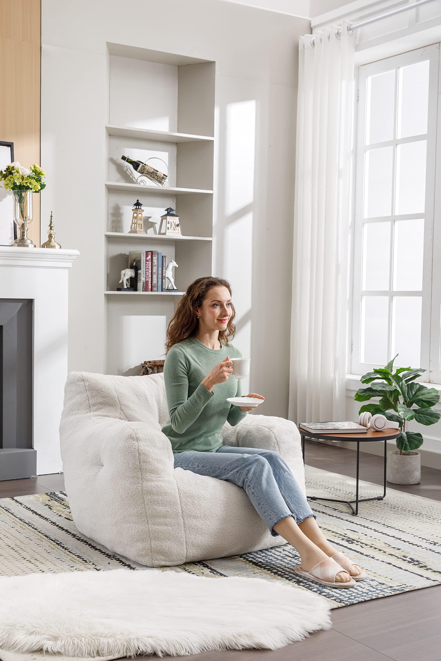 ERILEWE COLLECTION ERILEWE COLLECTION Modern Soft Faux Fur Teddy Fabric Tufted Uphostery Bean Bag Armchair