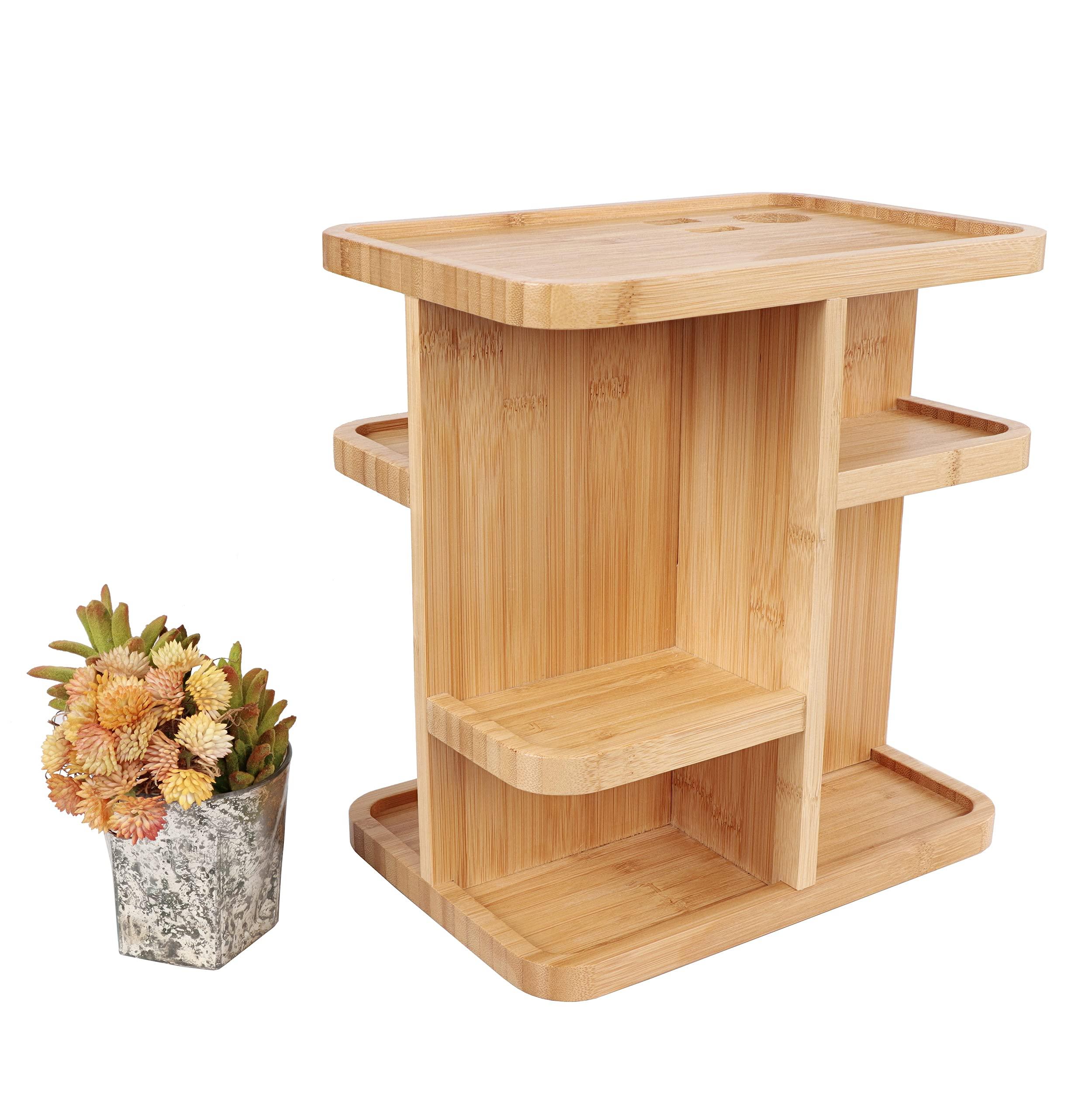 7Penn 7Penn Bathroom Cosmetic Organizer Countertop Rotating Makeup Display - 11in Bamboo Bathroom Tower Shelf 2 Tier Organizer