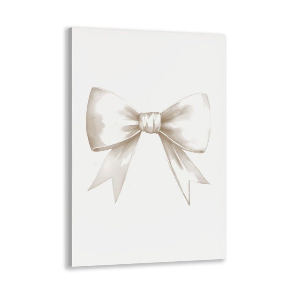 Generic Beige Bow Poster Preppy Aesthetic Wall Art Coquette Room Decor Beige Canvas Bow Print Girl Wall Art Pastel Prints Bedroom Wall Decoration16x24inch Framed