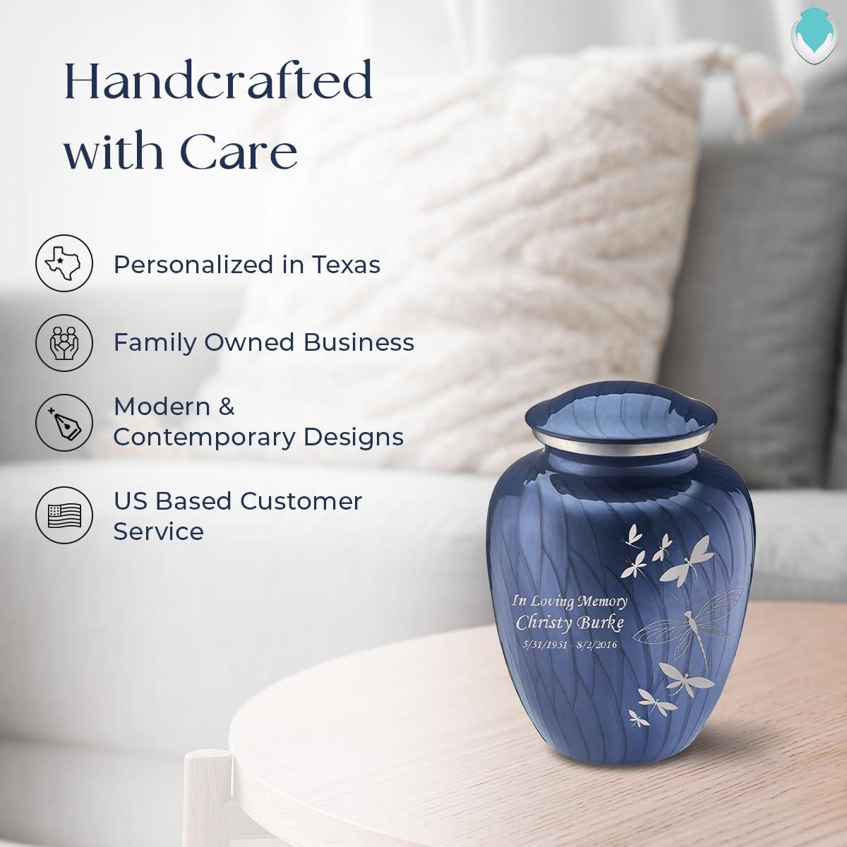 GetUrns Geturns Embrace Small Personalized Dragonfly Cremation Urns for Human Ashes I Pearl Cobalt Blue Funeral Urn for Women and Men I 44 lbs