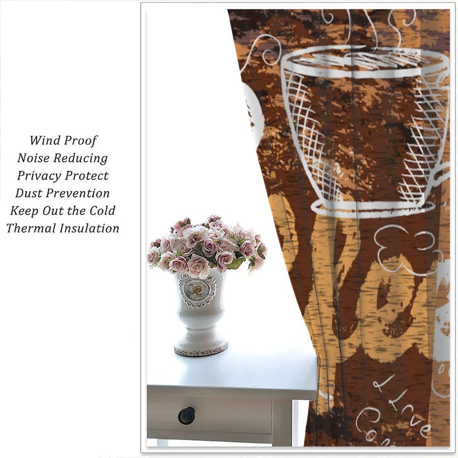 YCness Coffee Kitchen Curtains, Coffee Theme Decor Coffee Curtains for Kitchen Windows, Cafeteria Tea Party Pattern for Caf Decor 2 Panel Sets,55x63 Inch