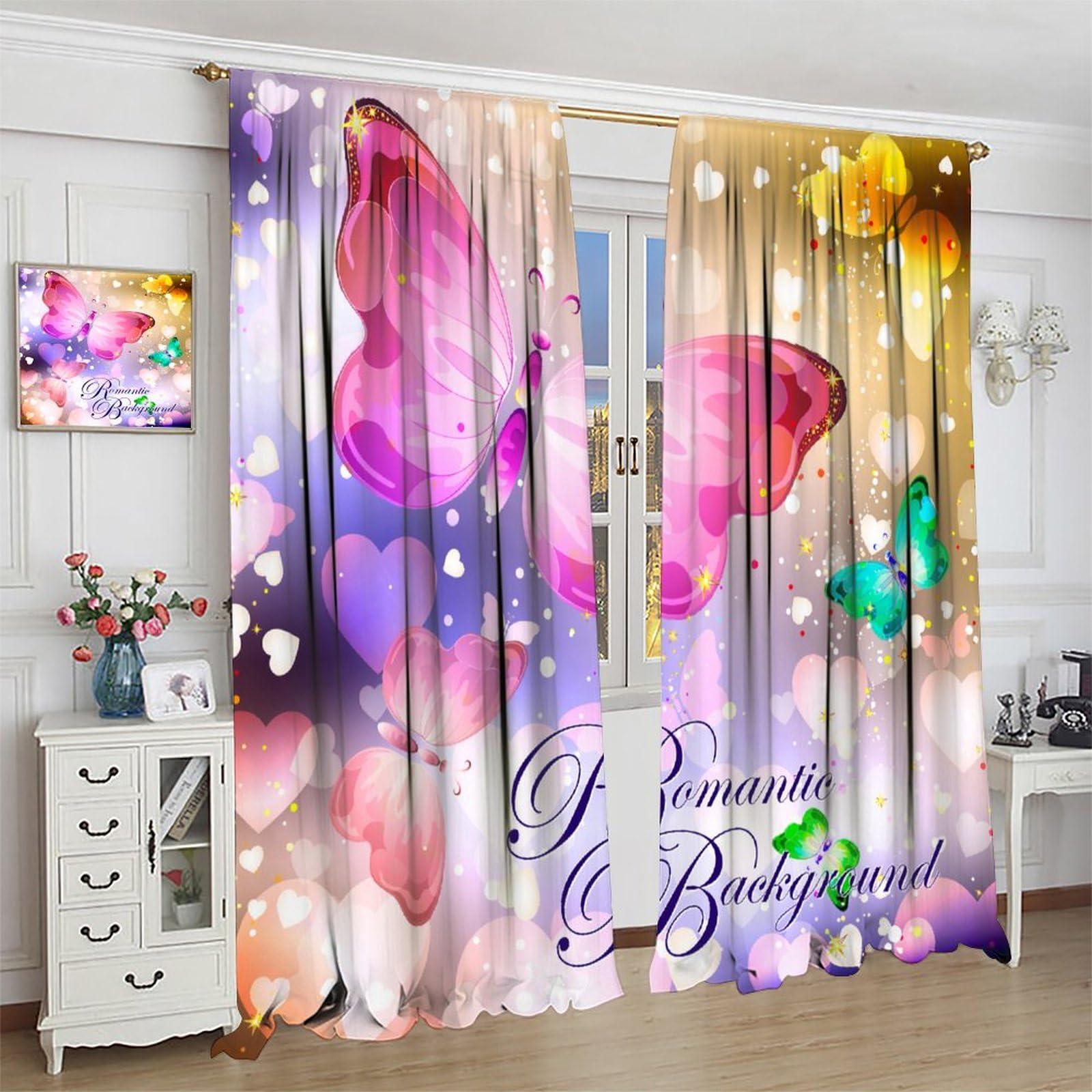 Focusbrite Dream Butterfly Curtains Colourful Butterfly Girl Bedroom Decor Privacy Curtains Decorations Romantic Theme Atmosphere Suitable for Bedroom Living Room Set 2 Panels,42x45 Inches