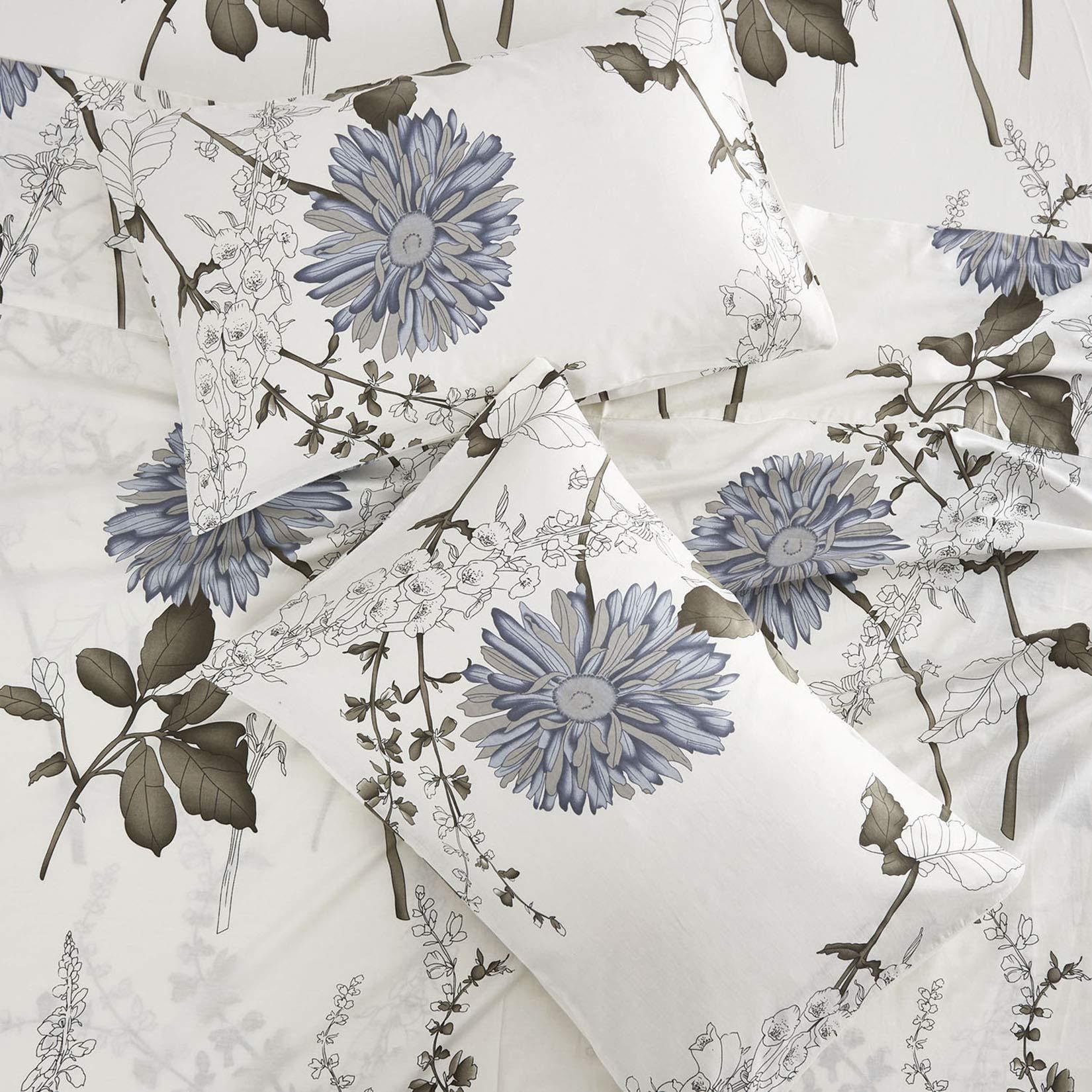 Wake In Cloud Wake In Cloud - Floral Bed Sheets, 100% Cotton, 4-Piece Sheet Set, Vintage Flower Botanical Shabby Chic Coquette Cottage Aesthetic Bedding, Deep Pocket, Gray Beige, King Size