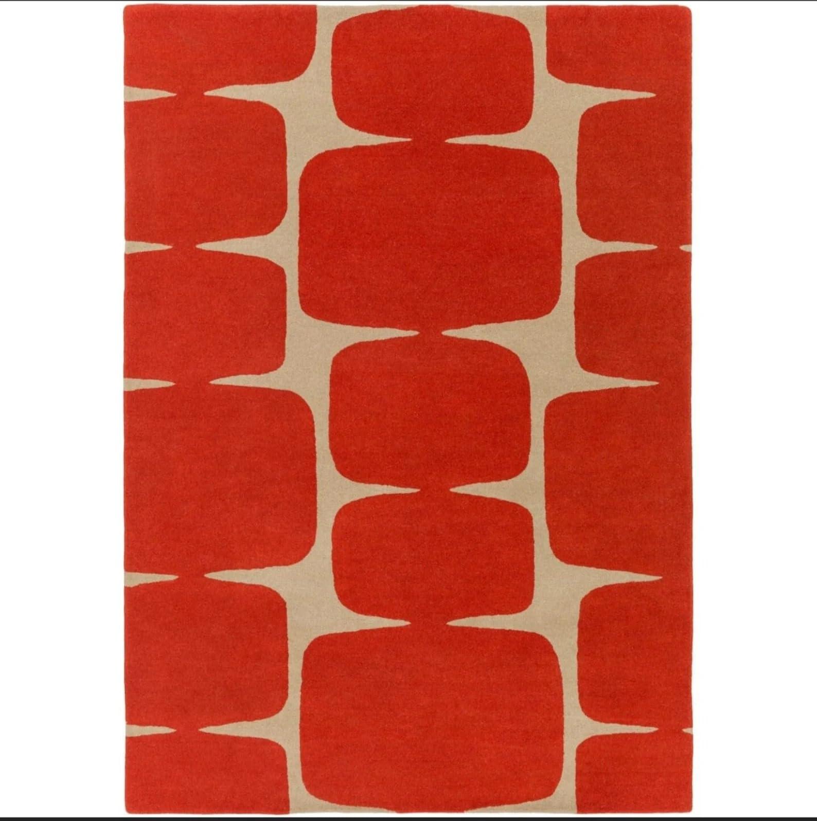 Anthrofy Anthrofy Geometric Area Rug 5' R Handmade Wool Area Rugs Orange Rugs for Living Room, Bedroom Anti-Skid Carpets with Non-Slip Natural Backing with 100% Cotton
