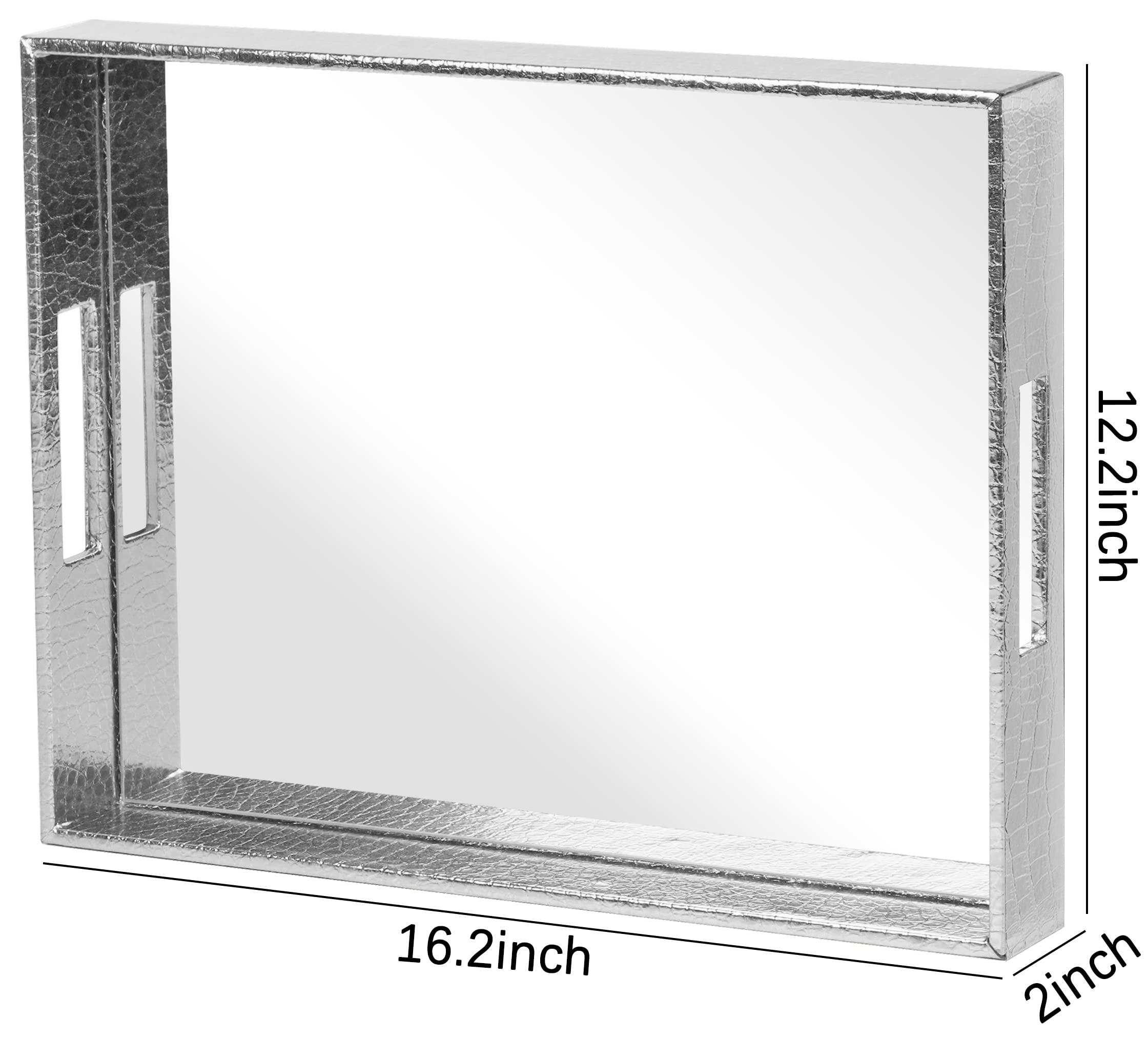 Vixdonos Vixdonos Decorative Mirror Tray Silver Serving Tray Bathrooom Vanity Tray for Makeup,Candle Holders,16.2\'\' X 12.2\" X 2\'\'