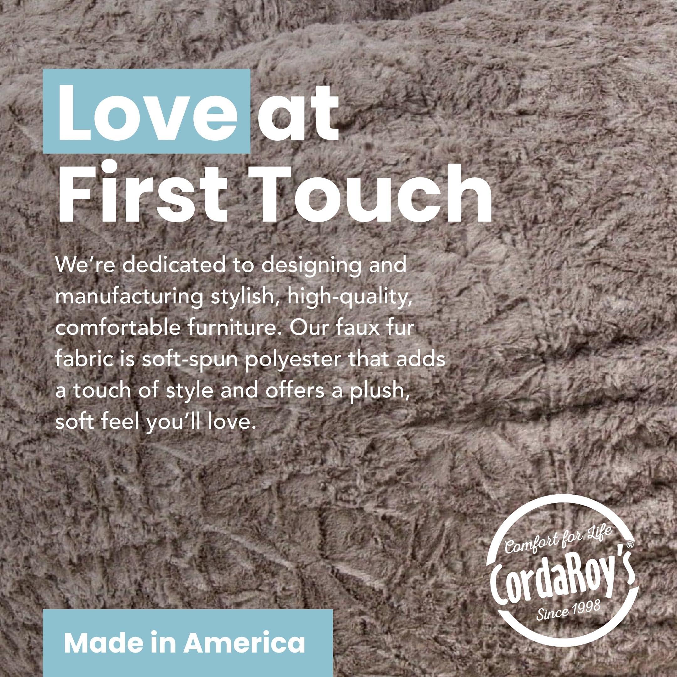 CordaRoy\'s CordaRoy\'s Faux Fur Bean Bag Chair, Convertible Chair Folds from Bean Bag to Lounger, As Seen on Shark Tank, Grey - Queen Size