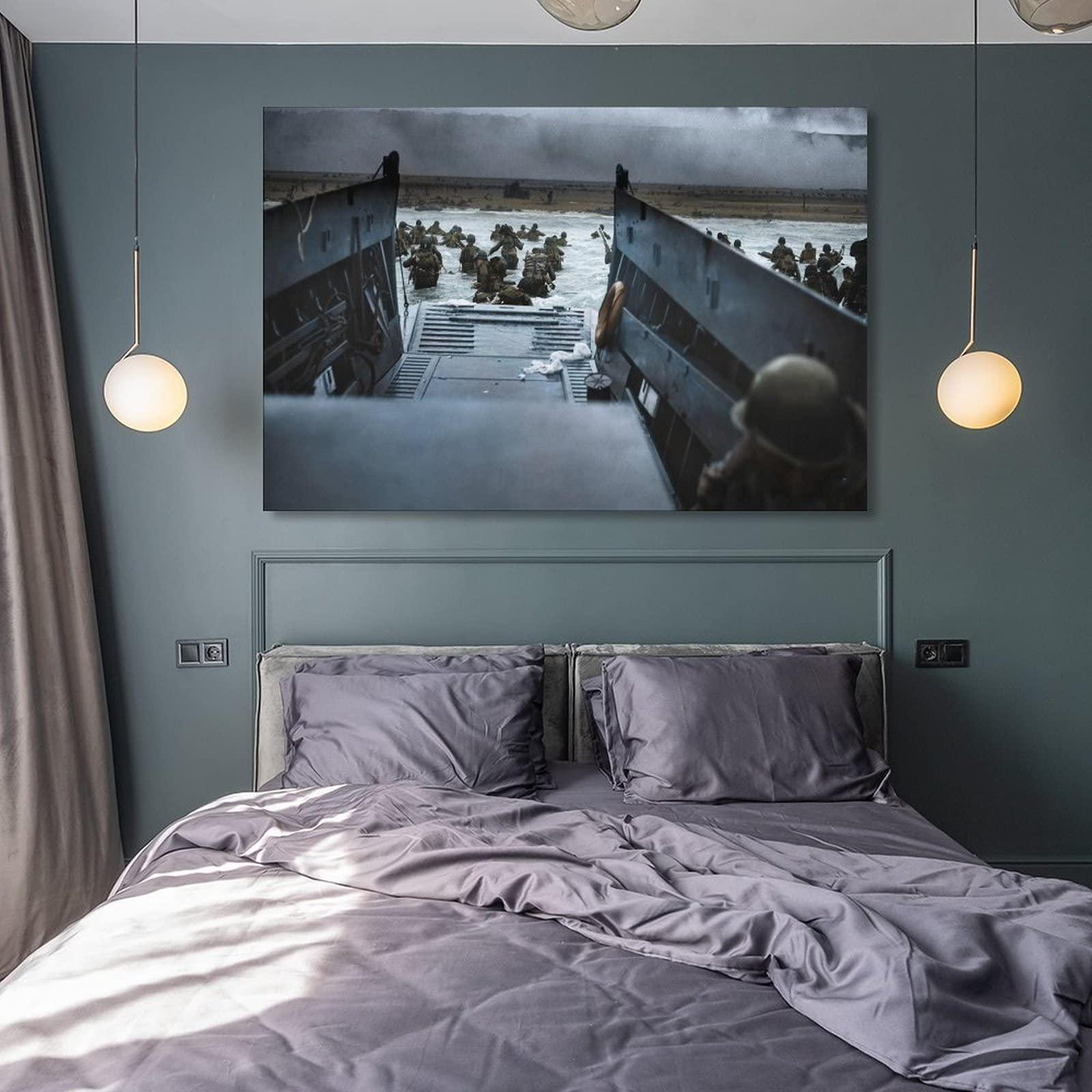 BEBUSH D-Day 1944 World War II Memorabilia World History Classroom Decoration World War II Art Posters Canvas Wall Art Prints for Wall Decor Room Decor Bedroom Decor Gifts 20x30inch(50x75cm) Unframe-STYL