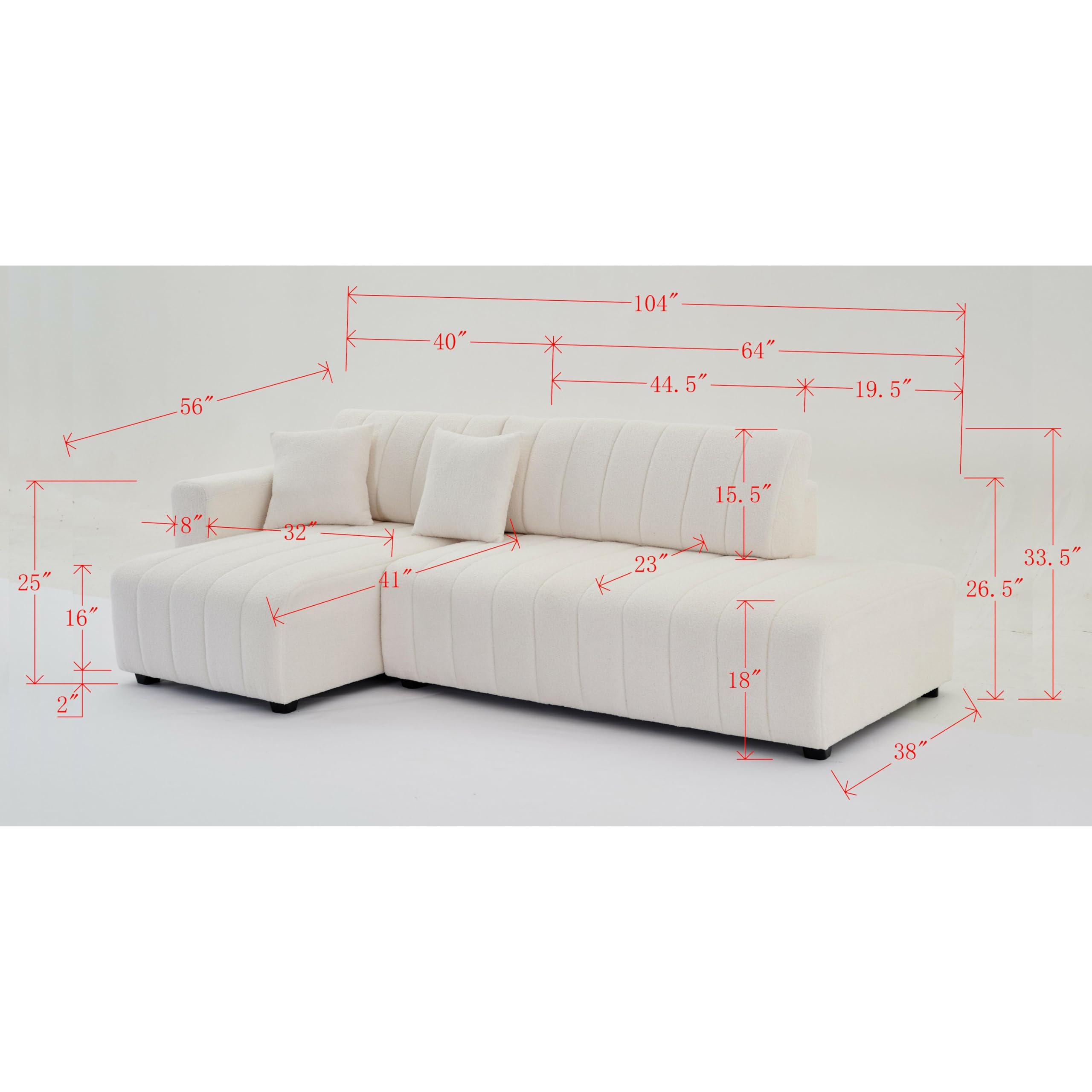 FANYE Oversized 2-Piece Right Facing Sectional Sofa Couch for Living Room, 104-Inch L-Shaped Wool Upholstered Channel Tufted Convertible Sofa&Couch with Left Chaise Daybed and Pillows
