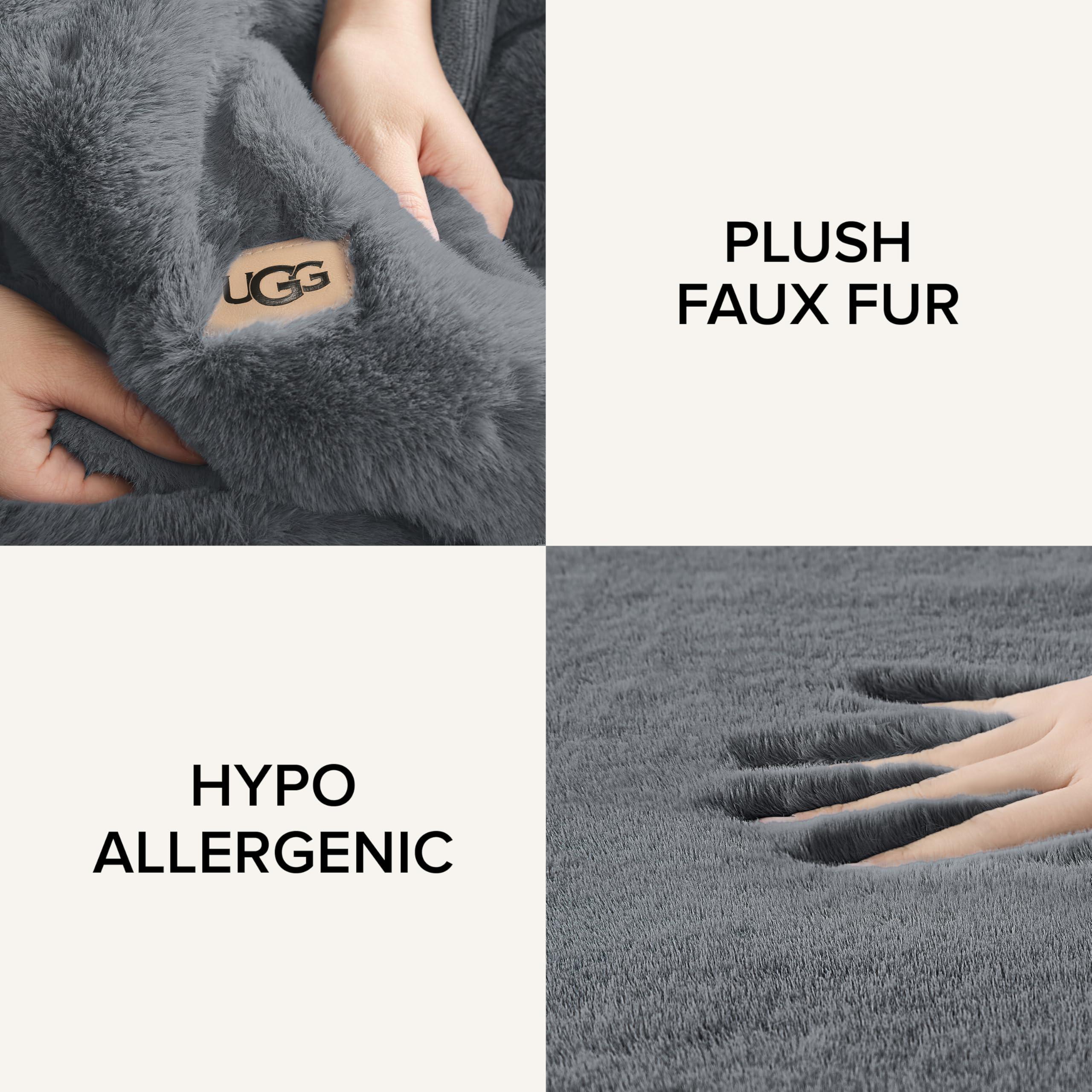 UGG UGG 11069 Euphoria Plush Faux Fur Reversible Throw Cozy Fuzzy Fluffy Blanket for Couch Bed Hotel Style Luxury Machine Washable Home Decor Luxurious Soft Throws for Sofa, 70 x 50-Inch, Chambray