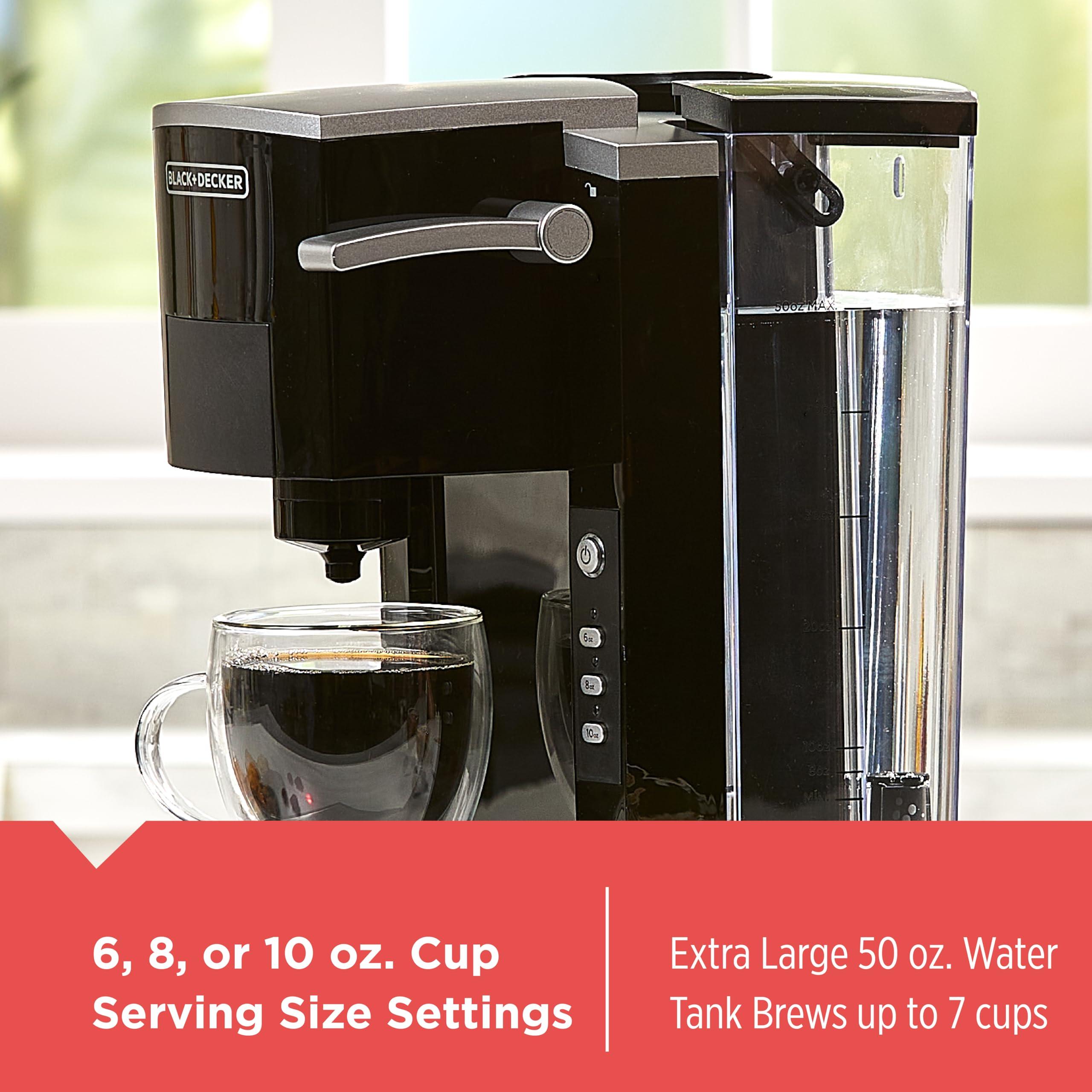 BLACK+DECKER BLACK+DECKER Family Single Serve K-Cup Brewer: Large 50oz Water Reservoir, Versatile Ground Coffee & K-Cup Compatibility, Adjustable Tray for Travel Mugs