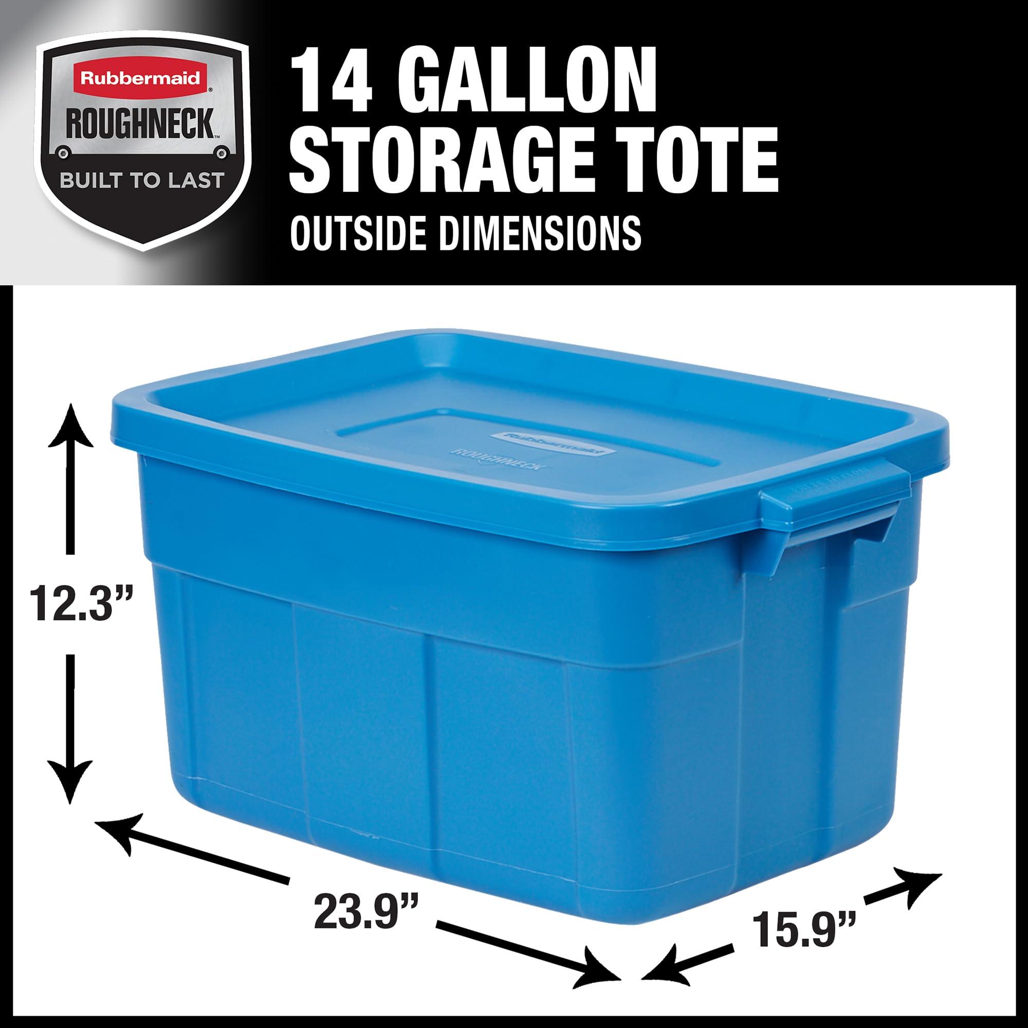 Rubbermaid Rubbermaid Roughneck Tote 14 Gal, 6 Pack, Made in USA, Herirage Blue, Rugged Plastic Stackable Storage Bins with Lids and Handles