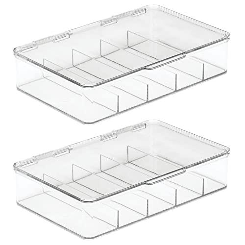 mDesign mDesign Plastic Stackable Eyeglass Case Storage Organizer with Hinged Lid for Unisex Sunglasses, Reading Glasses, Fashion Eye Wear, Protective Glasses, 5 Sections, Ligne Collection - 2 Pack - Clear