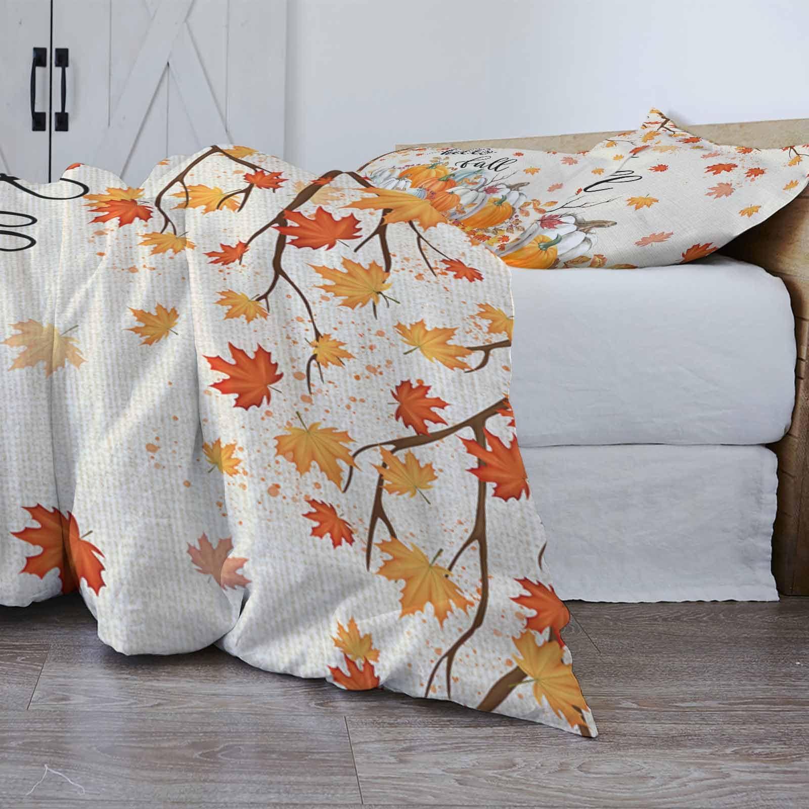 DecorLovee DecorLovee Hello Fall Duvet Cover Set 3 Pieces with Zipper Closure, Pumpkins Autumn Botanical Thanksgiving Rustic Bedding Sets 1 Duvet Cover & 2 Pillow Cases, Comforter Cover Set Duvet Cover Twin