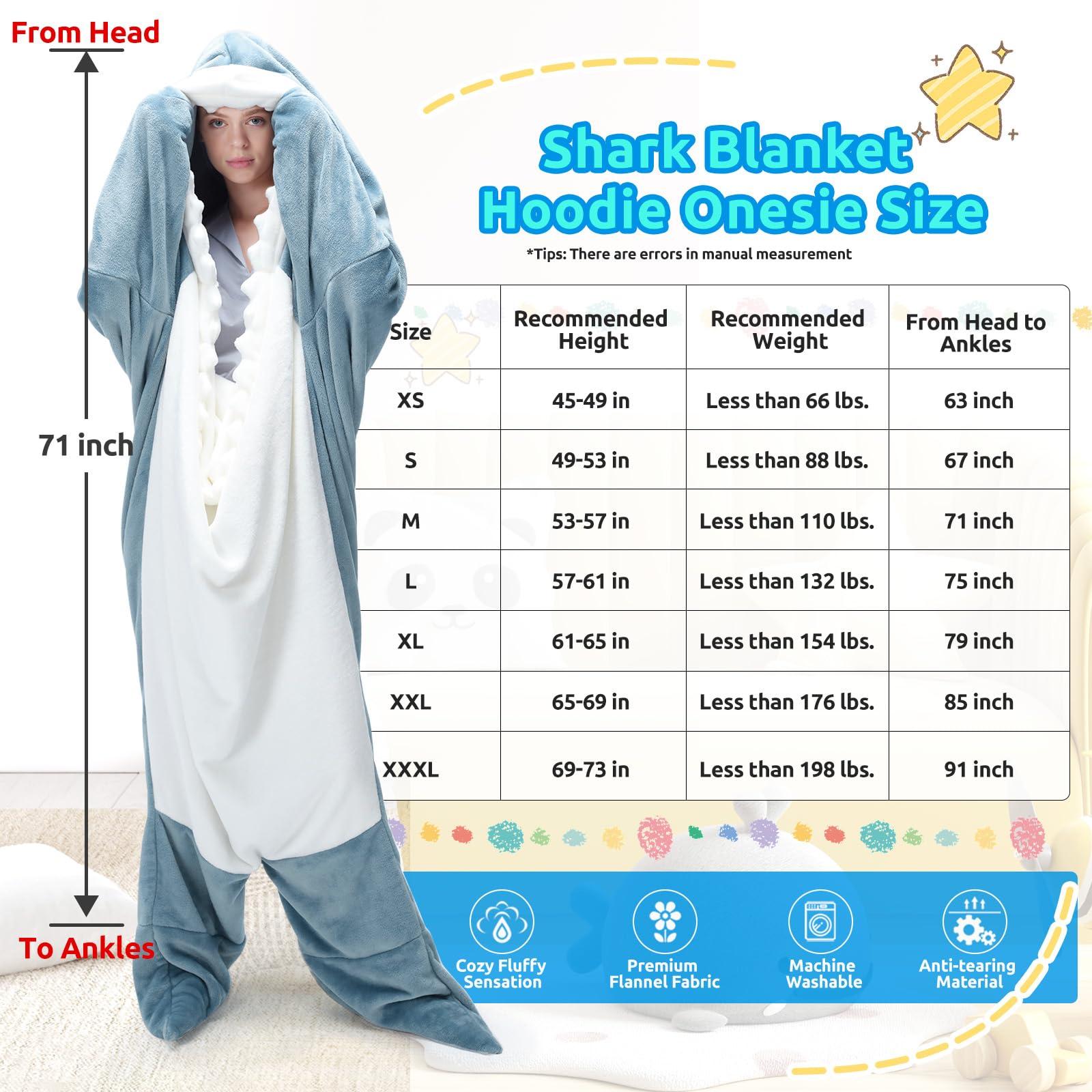 Touchat Touchat Shark Blanket Hoodie Onesie, Wearable Blanket Hoodie Adult, Warm Flannel Throw Blanket Shark Tail Sleeping Bag, Cartoon Costume Shark Onesie Funny Gifts for Adults (Blue, XL)