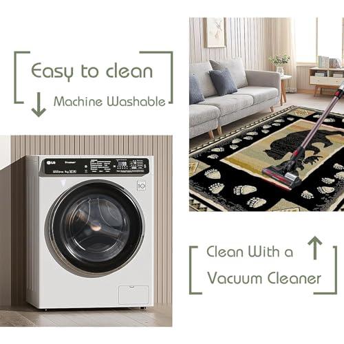TuLdys TuLdys Rustic Cabin or Lodge Theme Rug, 3x5ft/36x60in, Bear and Cub Design with Trees in Background and Bear Track Patterned Edges Imitation Cashmere Area Rugs with 4 Pcs Carpet Gripper