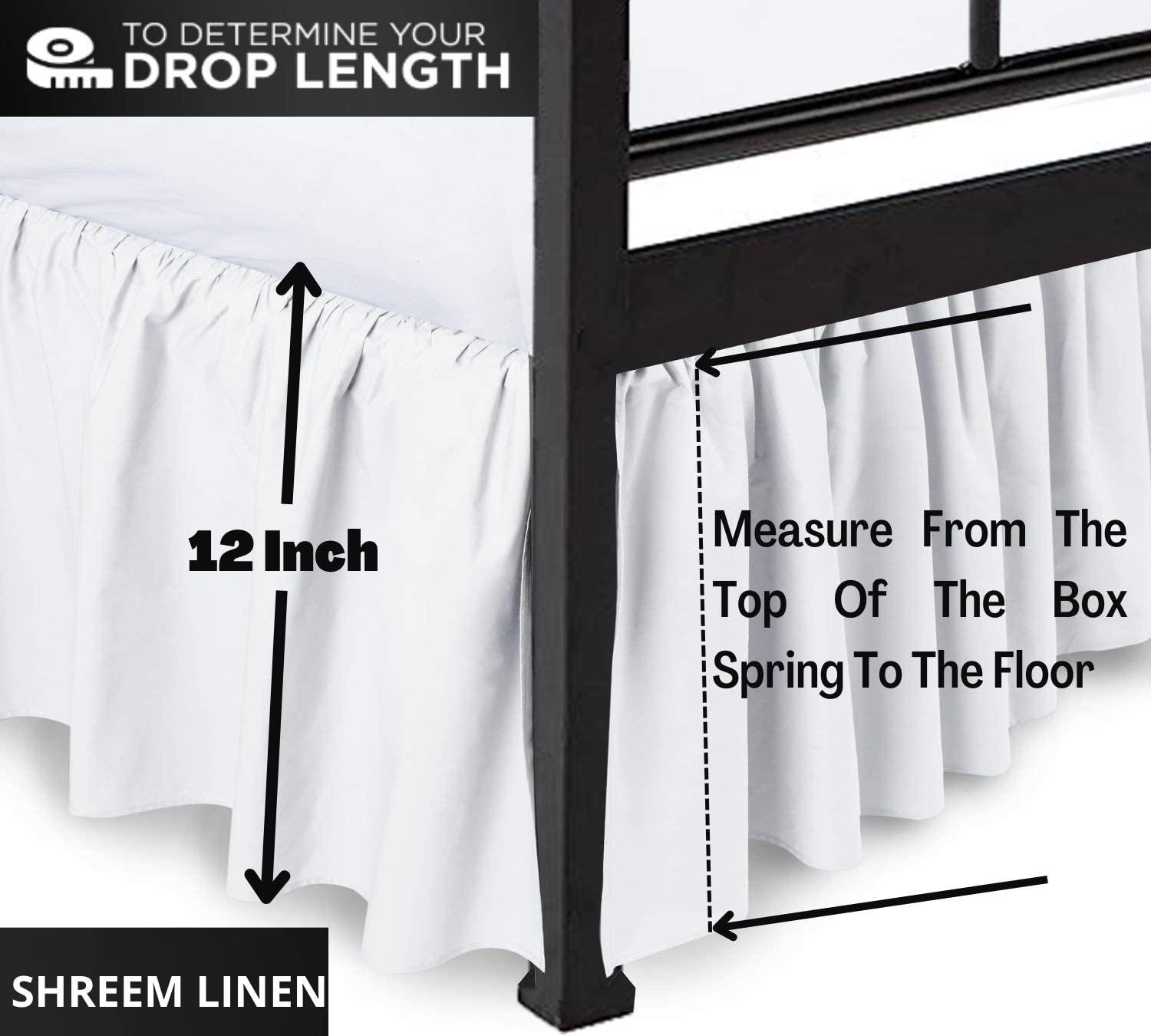 Shreem Linen Ruffled Bed Skirt with Split Corners, Gathered Style, 100% Microfiber-12 Drop, Dust Ruffle Bed Skirts Short Queen, White