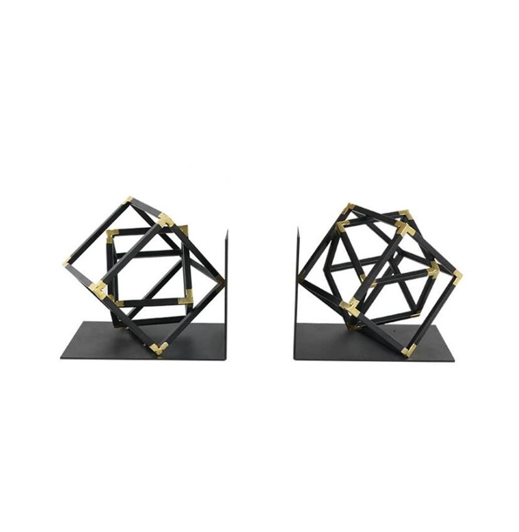 Generic Bookends for Shelves Bookends Decorative Metal Black Heavy Duty Bookend Geometric Design Book End Bookshelf Bookends Vintage (Black 18 * 14cm)
