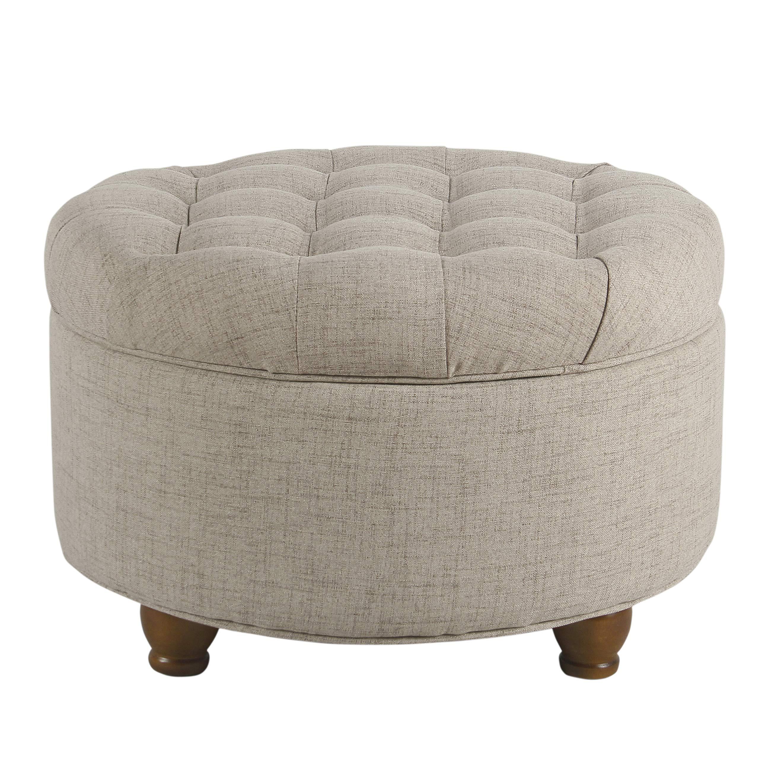 HomePop Homepop Home Decor Button Tufted Woven Round Storage Ottoman Large