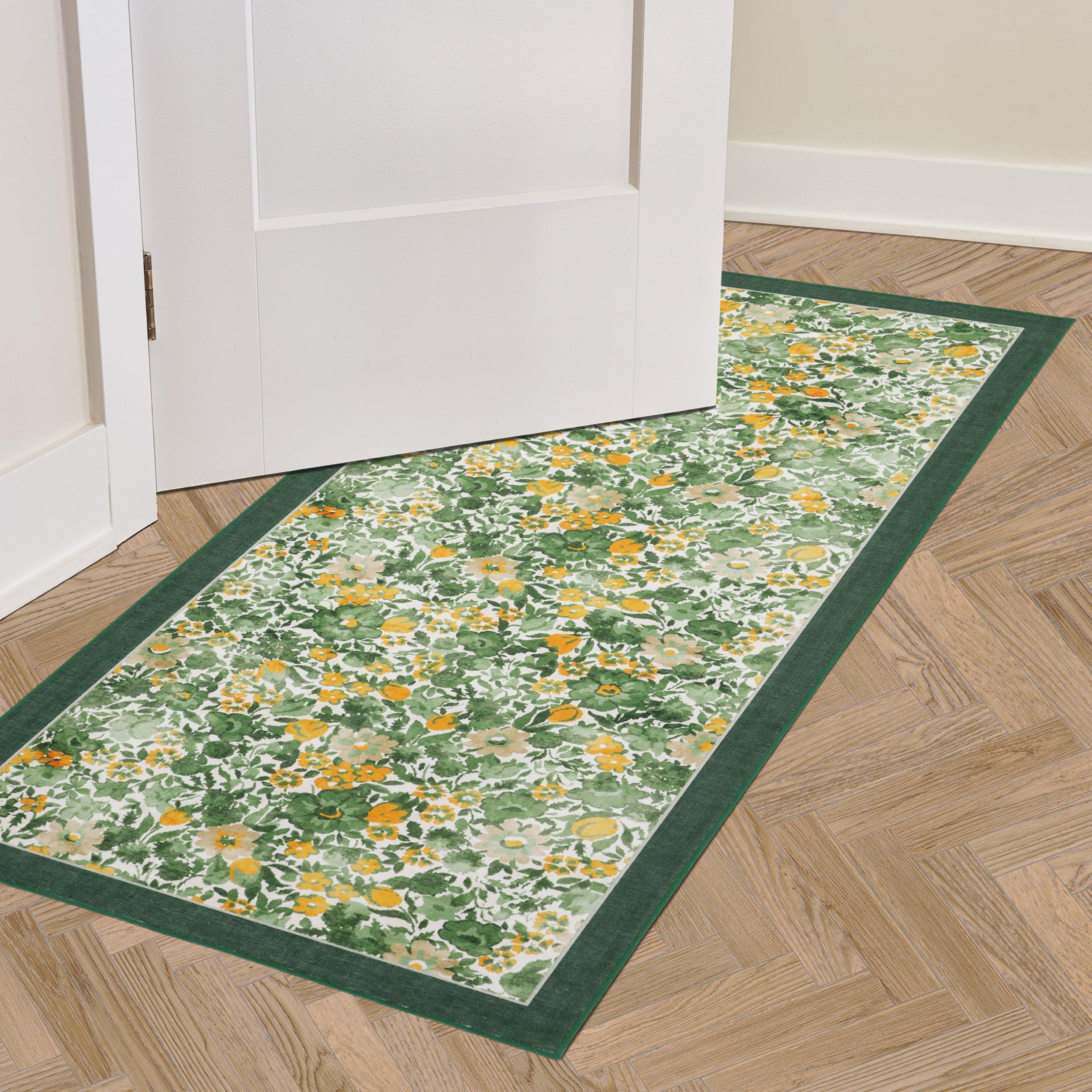 Laura Ashley Laura Ashley Green Lovestone Floral Machine Washable & Slip Resistant 26\" x 60\" Runner Rug