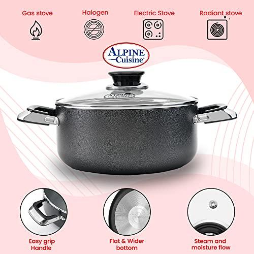 Alpine Cuisine Alpine Cuisine 8.5 Quart Non-stick Stock Pot with Tempered Glass Lid and Carrying Handles, Multi-Purpose Cookware Aluminum Dutch Oven for Braising, Boiling, Stewing