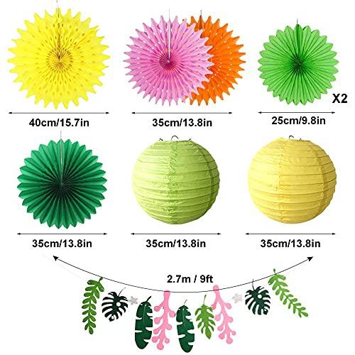 PAPER JAZZ Tropical Bird Toucan Leaf Garland Party Kit for Summer Hawaiian Luau Tiki Tropical Jungle Themed Party Decorations Luau Party Supplies Decor with Paper Palm Leaves Paper Fan Paper Lanterns