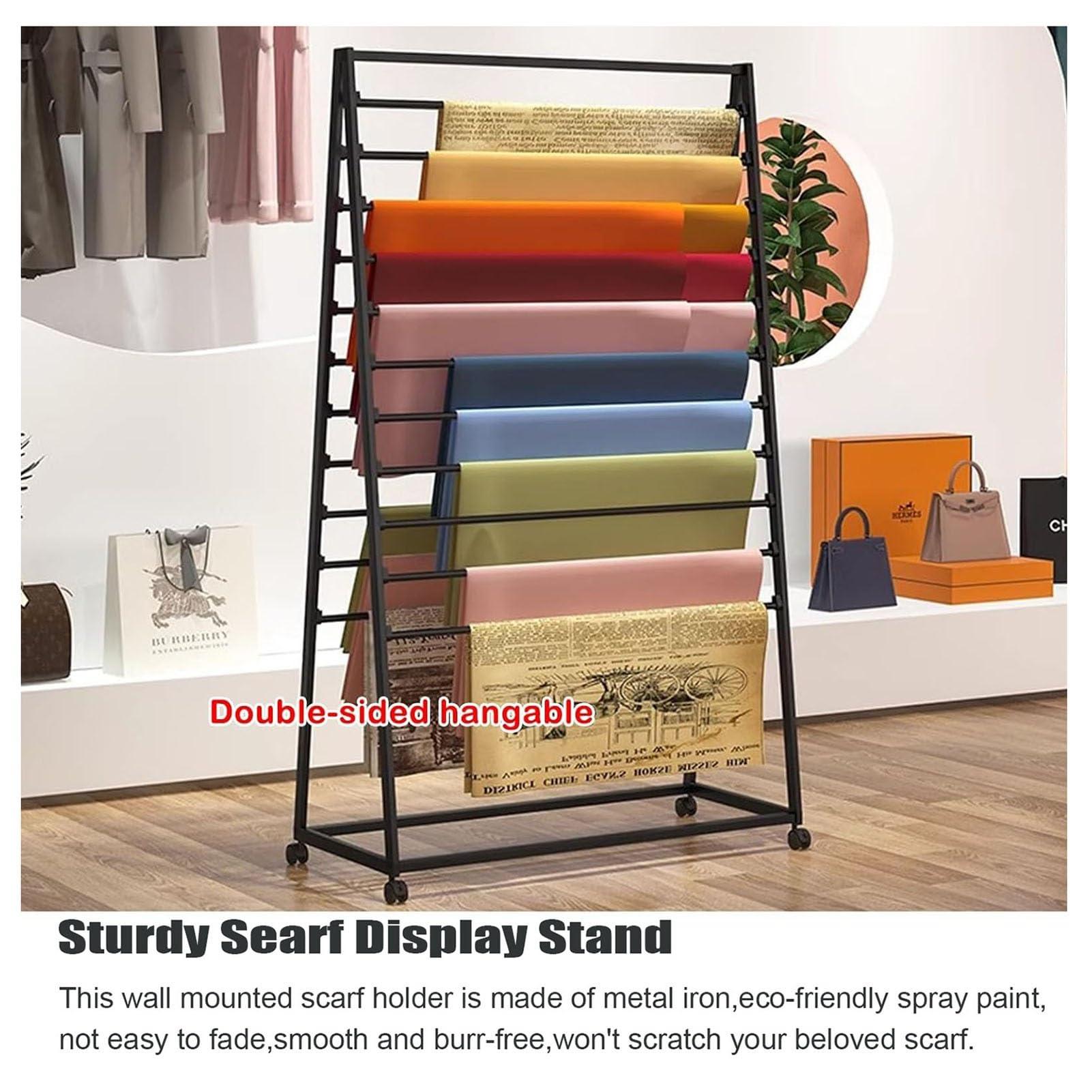 DONGYUE Floor Standing Scarf Display Rack Clothing Organizer Scarves Rack, Metal Scarf Display Rack With Wheels, Commercial Clothing Retail Store Double-side Silk Scarf Shawl Blanket Accessory Organizer Rack