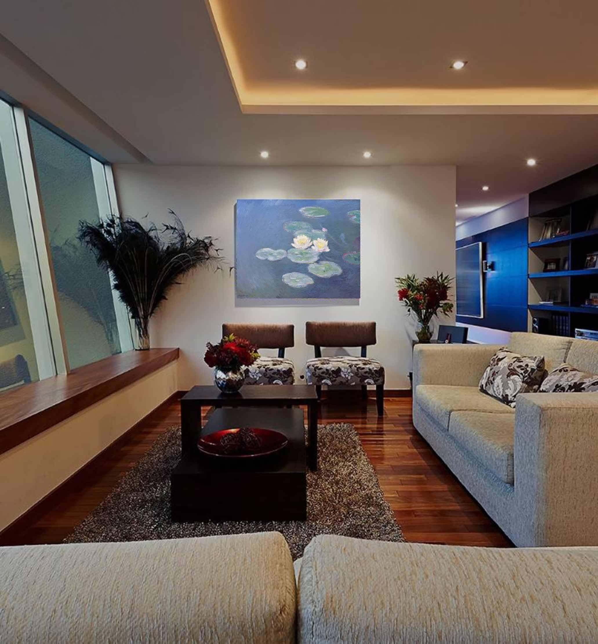 Niwo ART Niwo ART - Water Lilies Evening Effect, by Claude Monet - Oil painting Reproductions - Giclee Canvas Prints Wall Art for Home Decor, Stretched and Framed Ready to Hang (24\"x20\"x3/4\")